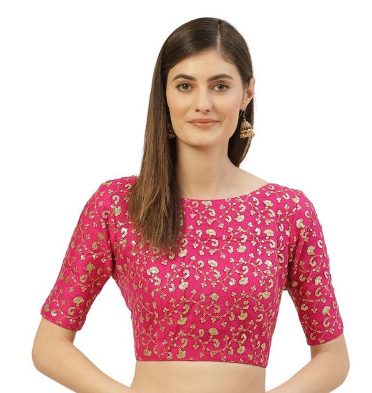Women's Pink Embroidered Net Blouse (Design 2158)