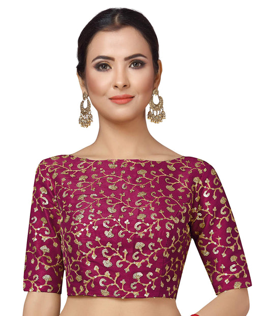 Women's Wine Embroidered Net Blouse (Design 2158)