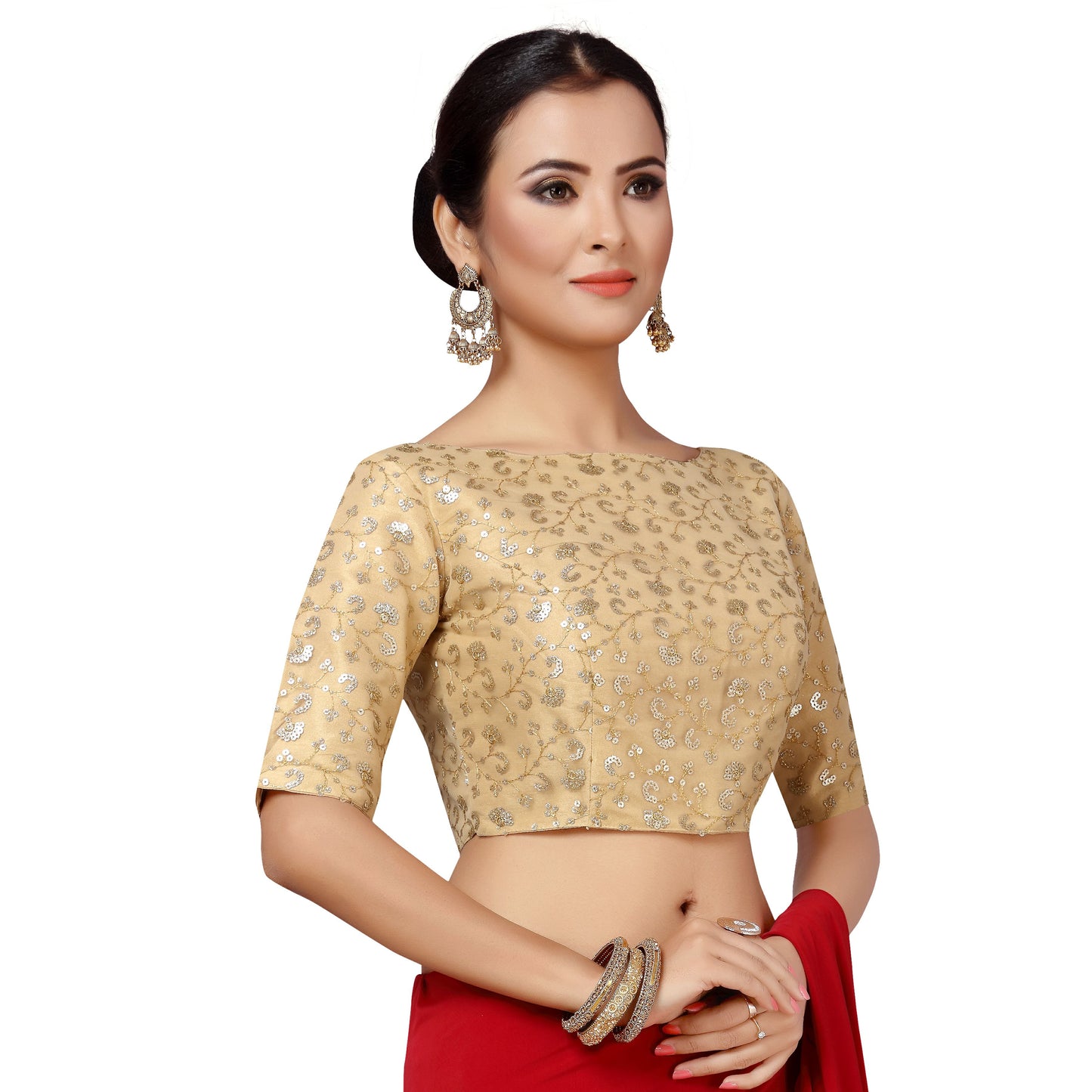 Women's Gold Embroidered Net Blouse (Design 2158)