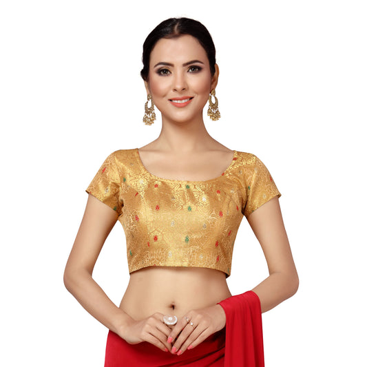 Women's Brocade Short Sleeves Bangalore Saree Blouse. (2172 - Gold)