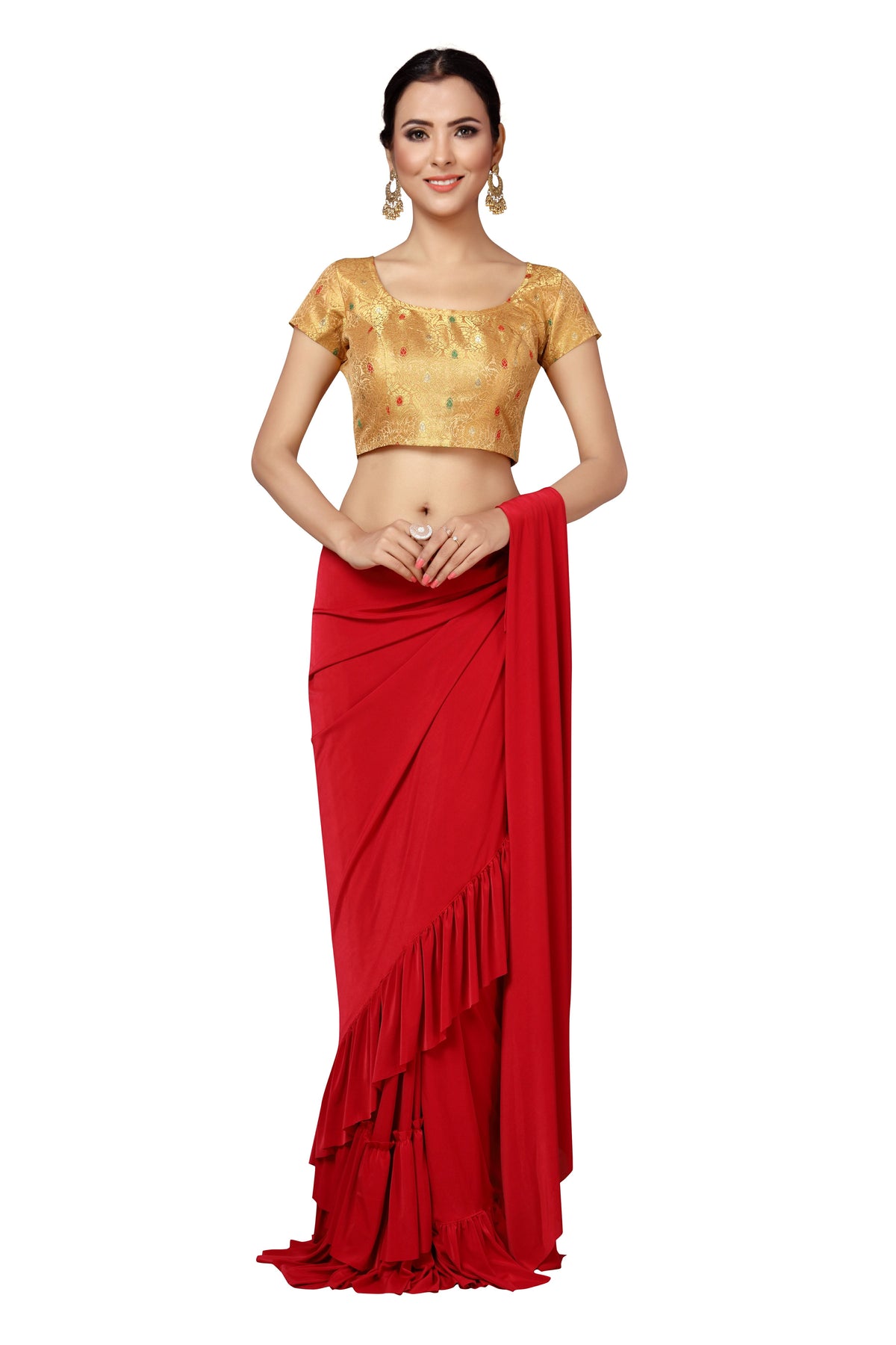 Women's Brocade Short Sleeves Bangalore Saree Blouse. (2172 - Gold)