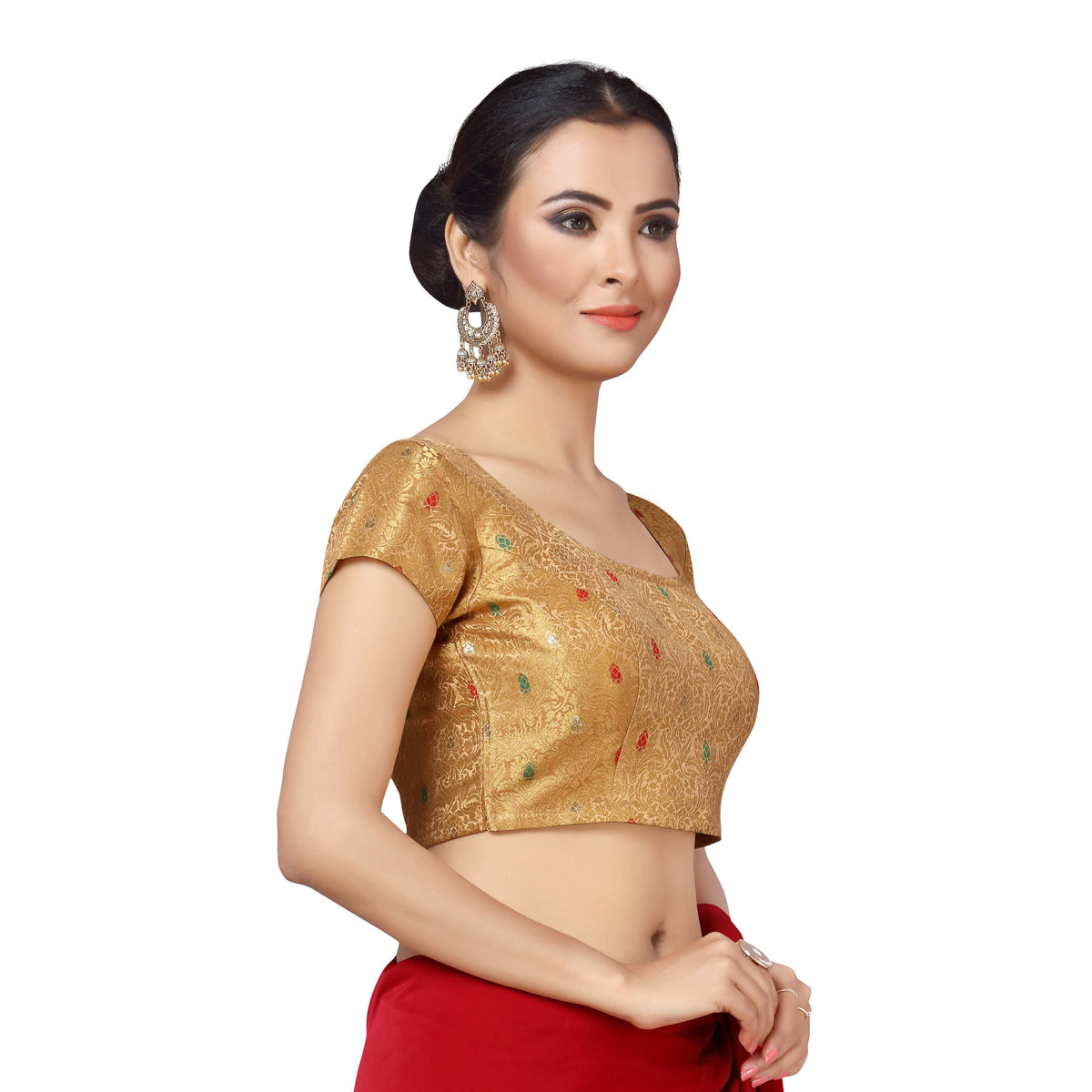 Women's Brocade Short Sleeves Bangalore Saree Blouse. (2172 - Gold)