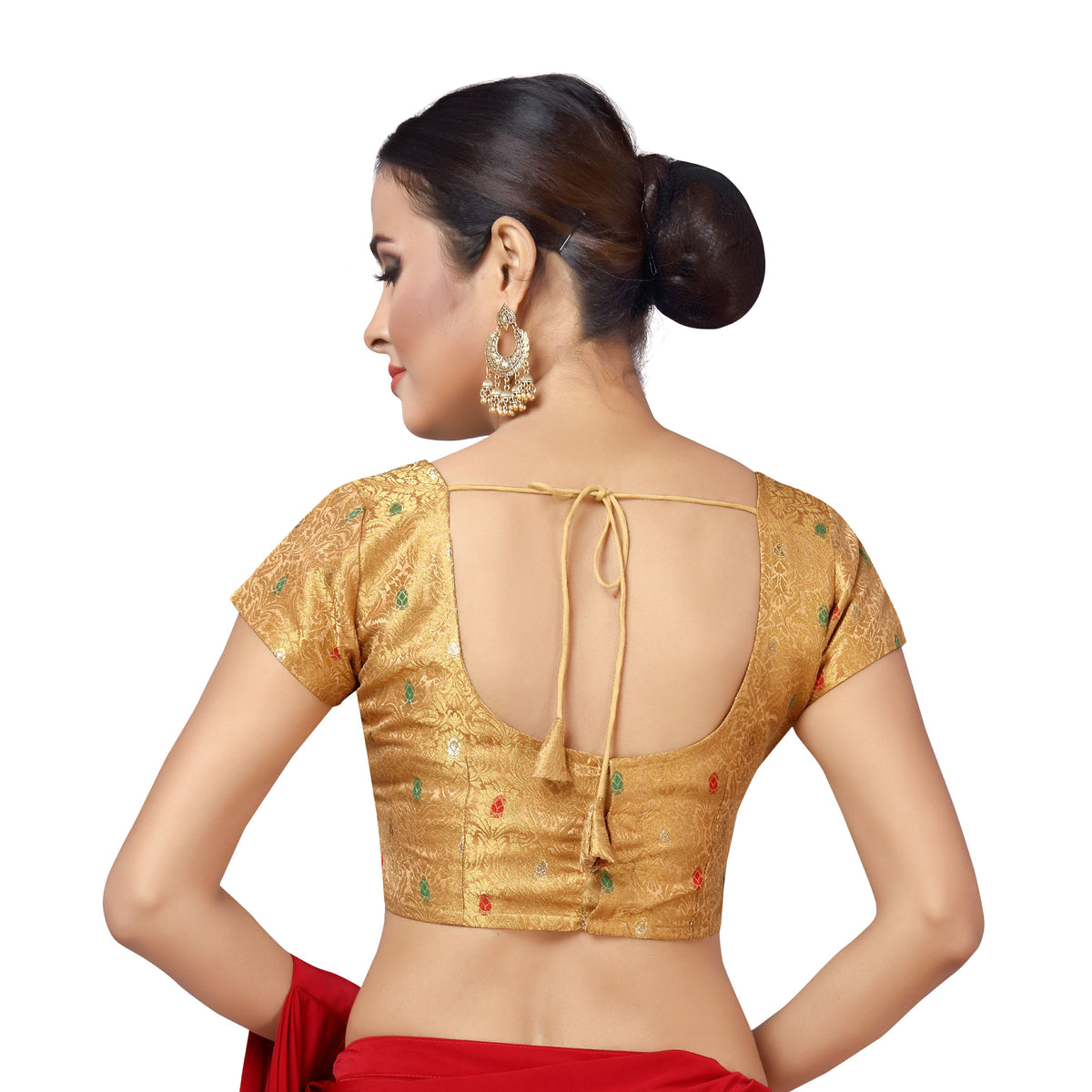 Women's Brocade Short Sleeves Bangalore Saree Blouse. (2172 - Gold)