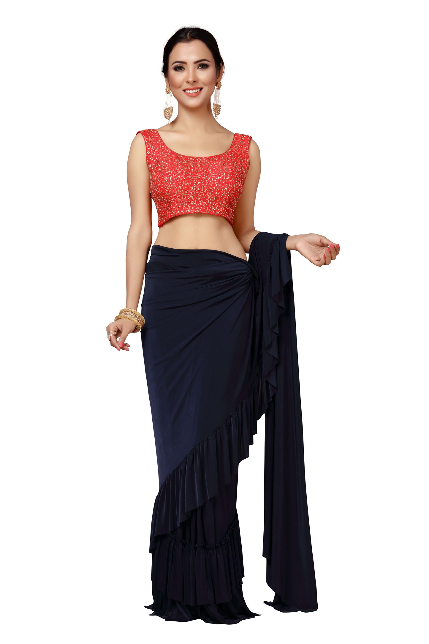 Women's Embroidered Polyester Stitched Sleeveless Saree Blouse (2174 - Red)