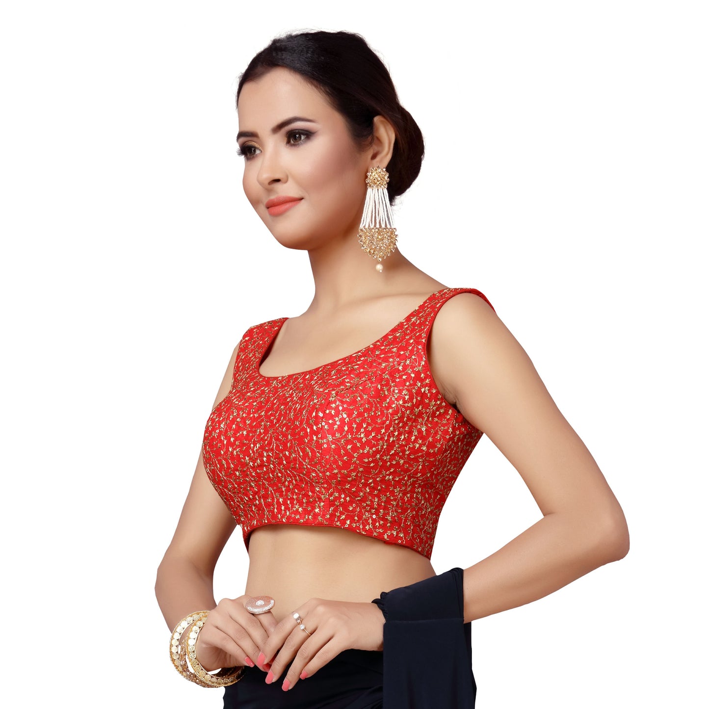 Women's Embroidered Polyester Stitched Sleeveless Saree Blouse (2174 - Red)