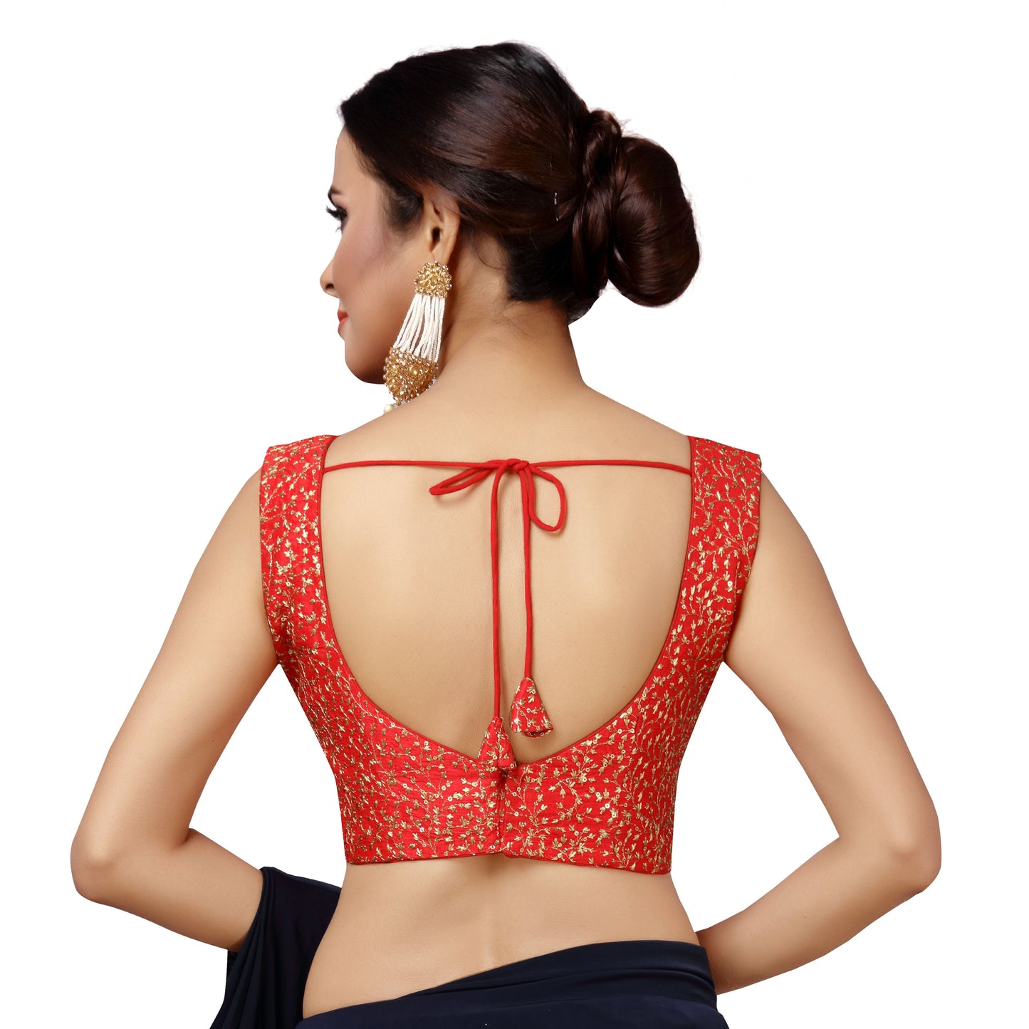 Women's Embroidered Polyester Stitched Sleeveless Saree Blouse (2174 - Red)