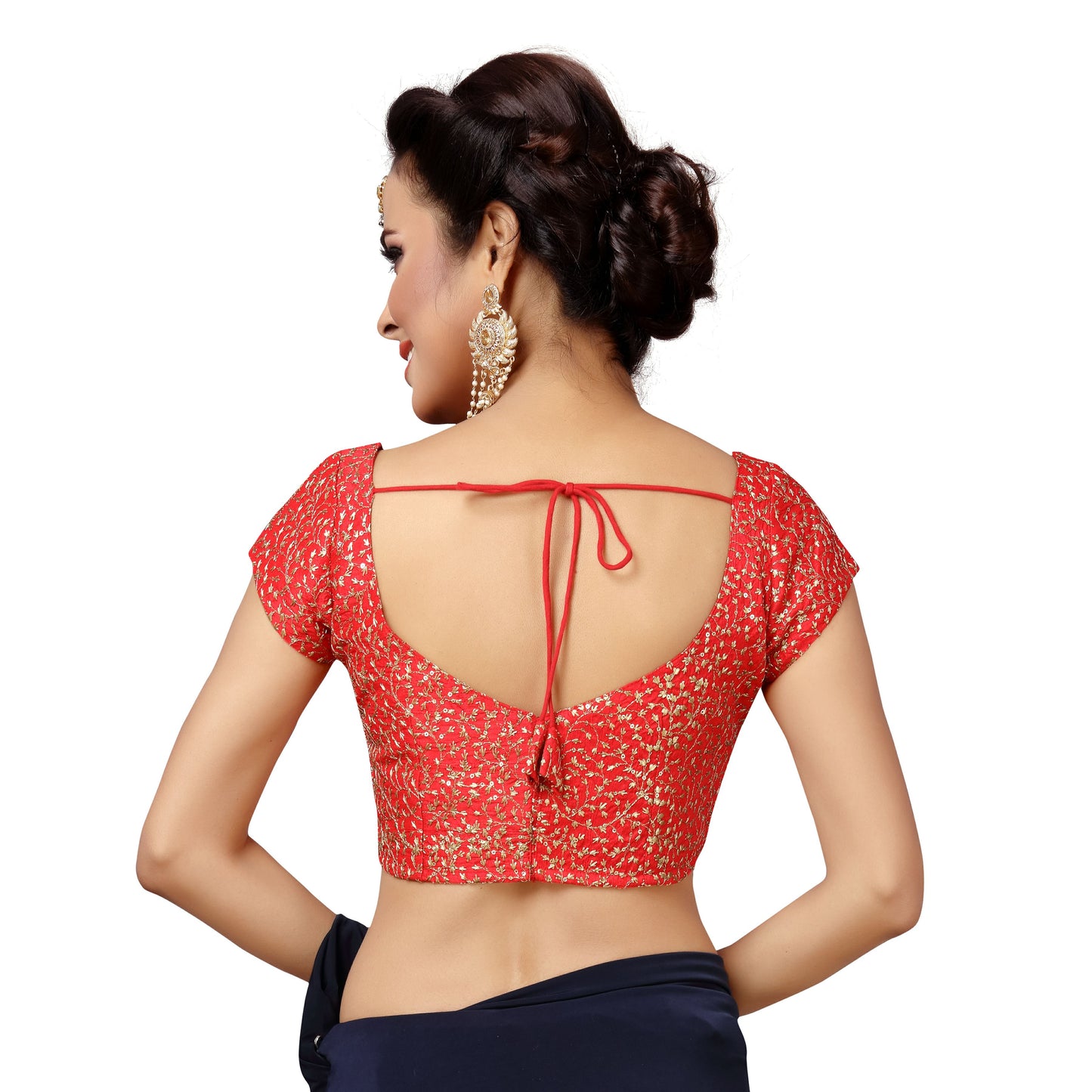 Women's Embroidered Polyester Stitched Saree Blouse (2175 - Red)