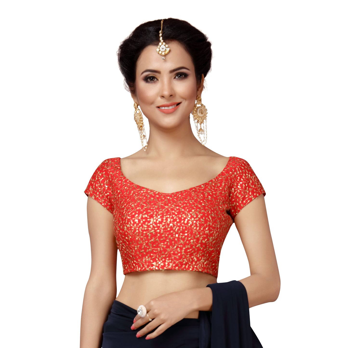 Women's Embroidered Polyester Stitched Saree Blouse (2175 - Red)