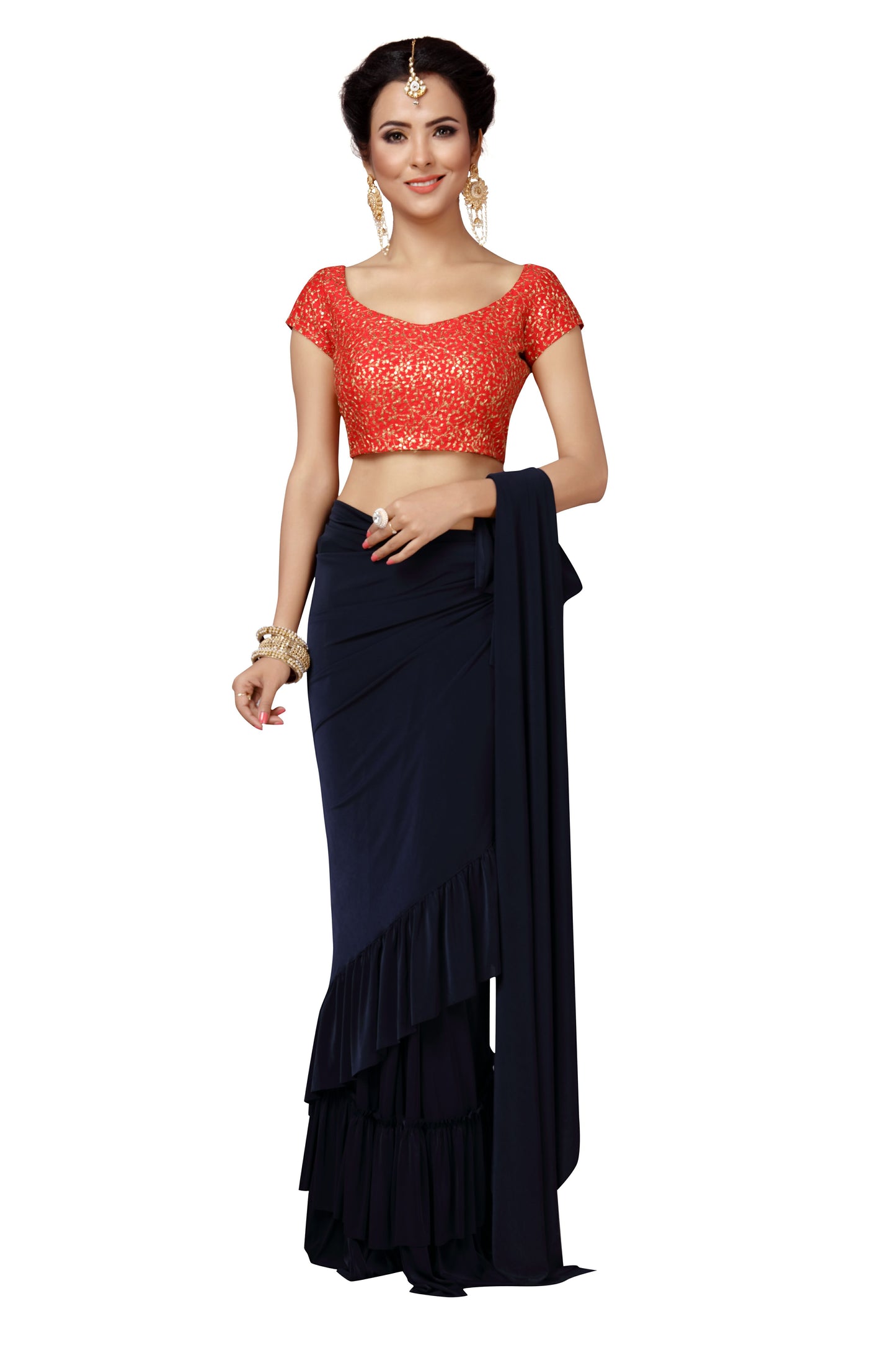 Women's Embroidered Polyester Stitched Saree Blouse (2175 - Red)