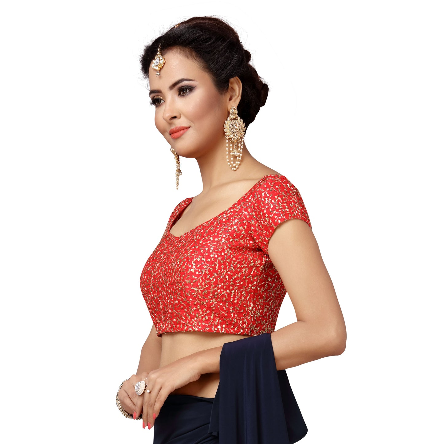 Women's Embroidered Polyester Stitched Saree Blouse (2175 - Red)