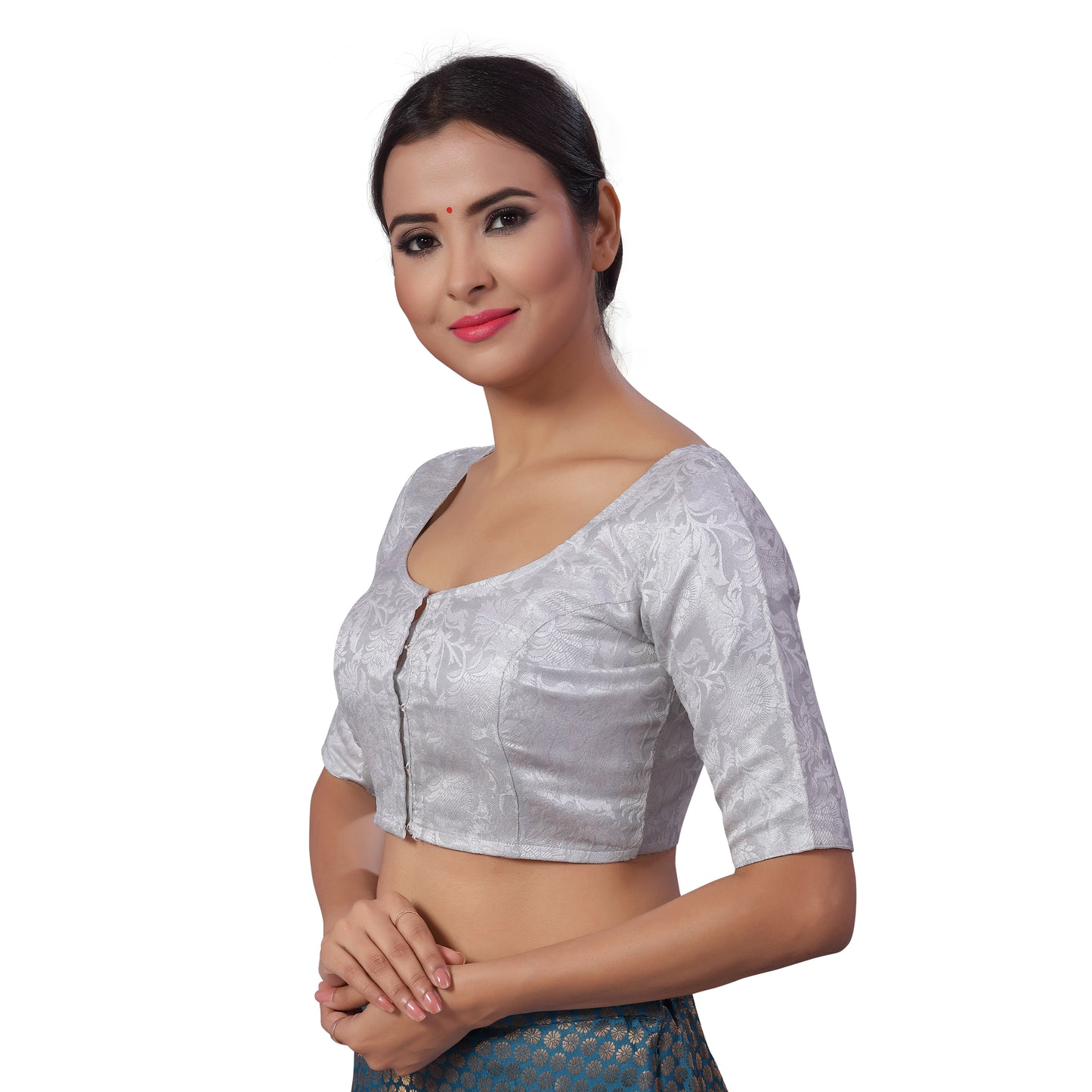 Women's Silver Polyester Brocade Blouse (Design 2182)