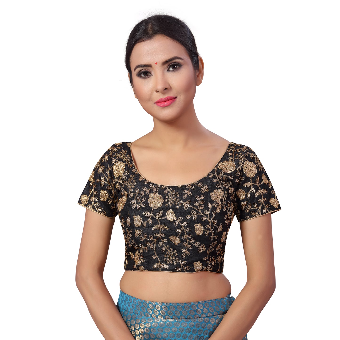 Women's Black Embroidered Polyester Blouse (Design 2183)