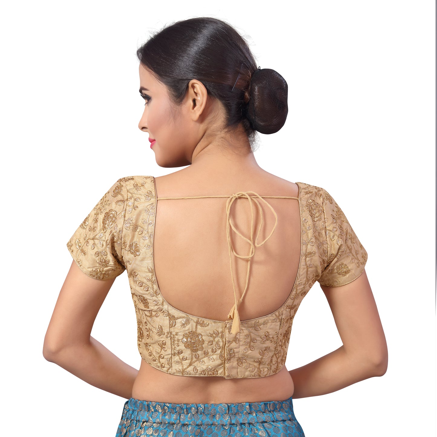 Women's Polyester Embroidered Short Sleeve Blouse (2183 - Gold)