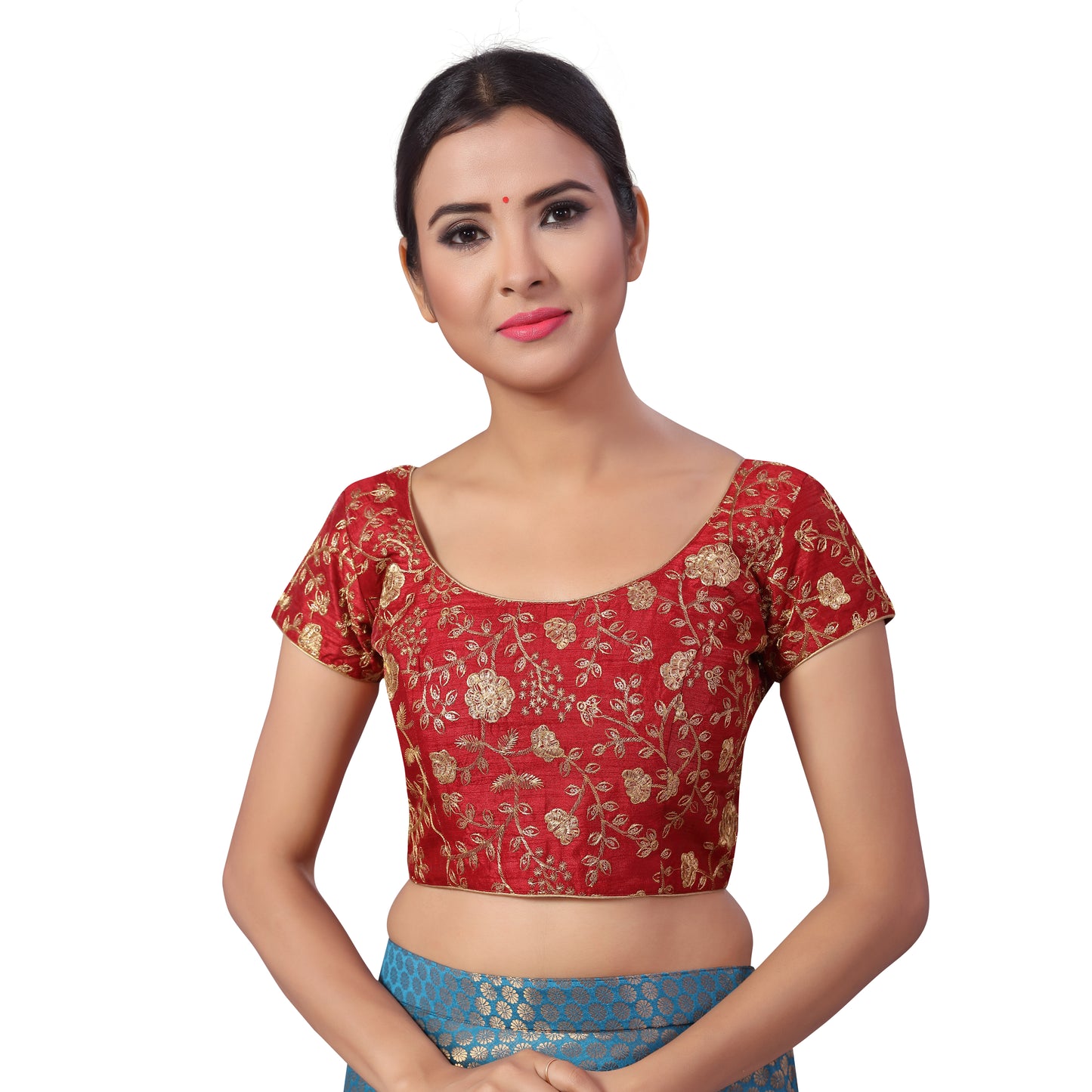 Women's Maroon Embroidered Polyester Blouse (Design 2183)