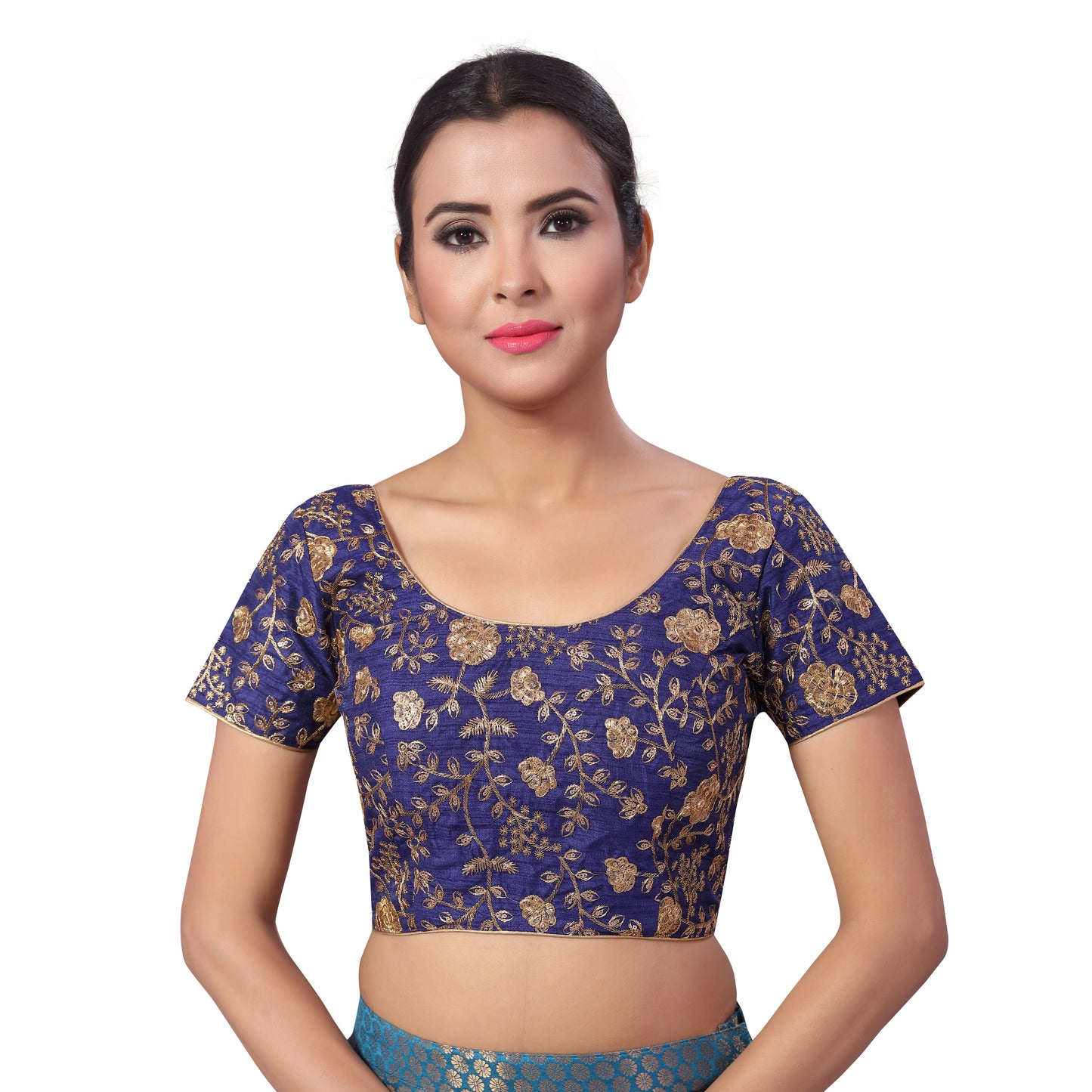 Women's Navy Blue Embroidered Polyester Blouse (Design 2183)