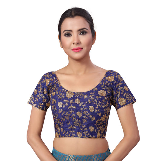 Women's Navy Blue Embroidered Polyester Blouse (Design 2183)