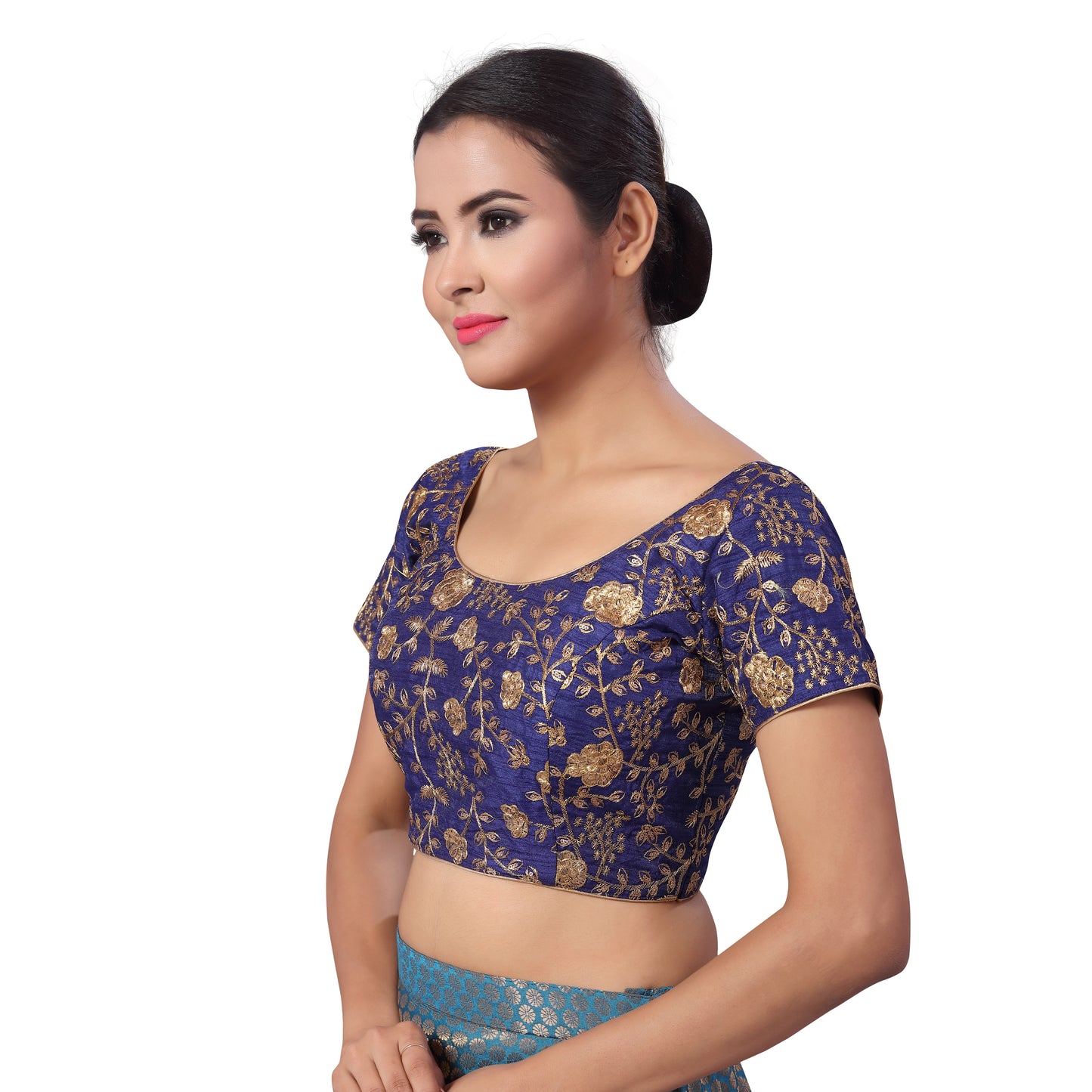 Women's Navy Blue Embroidered Polyester Blouse (Design 2183)