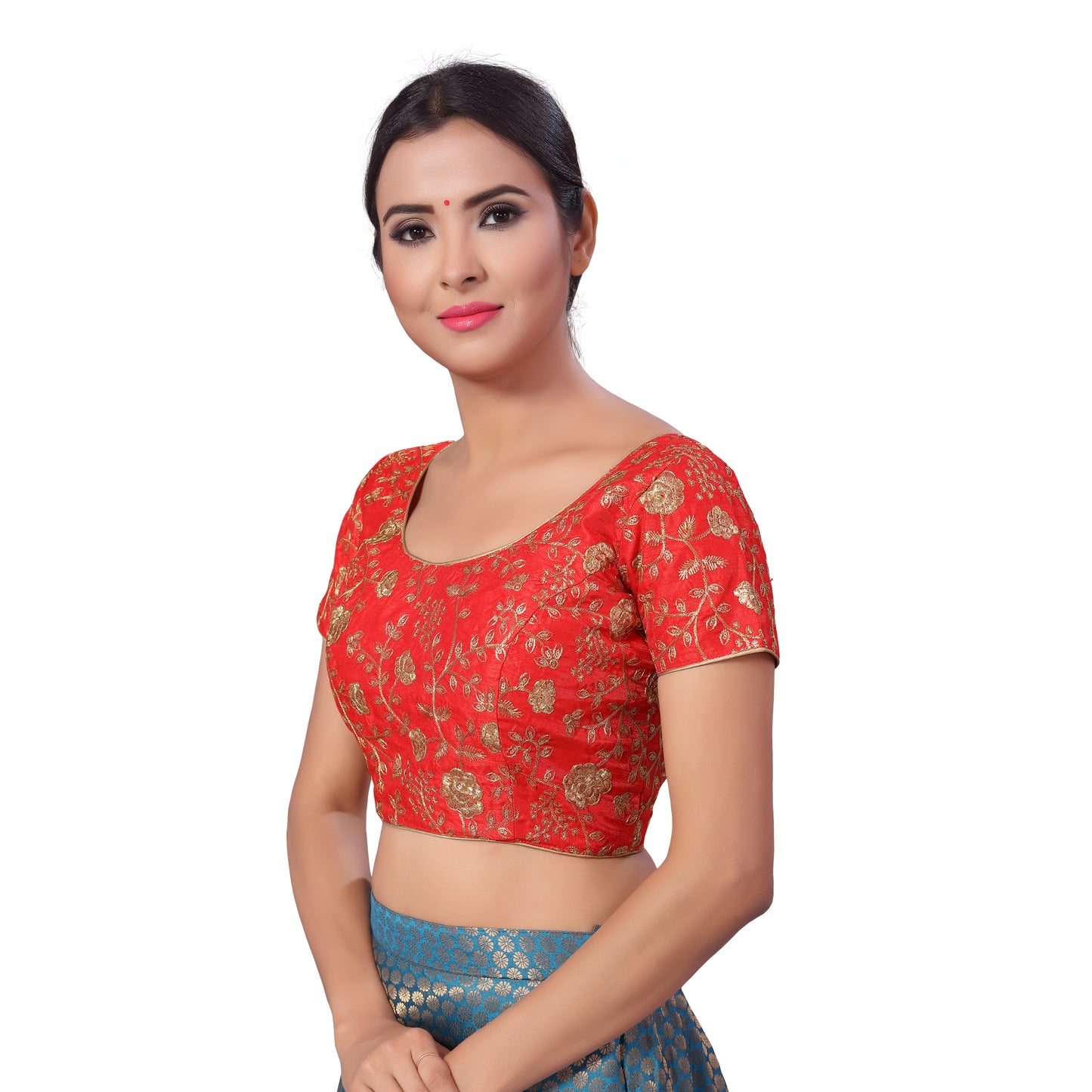 Women's Red Embroidered Polyester Blouse (Design 2183)