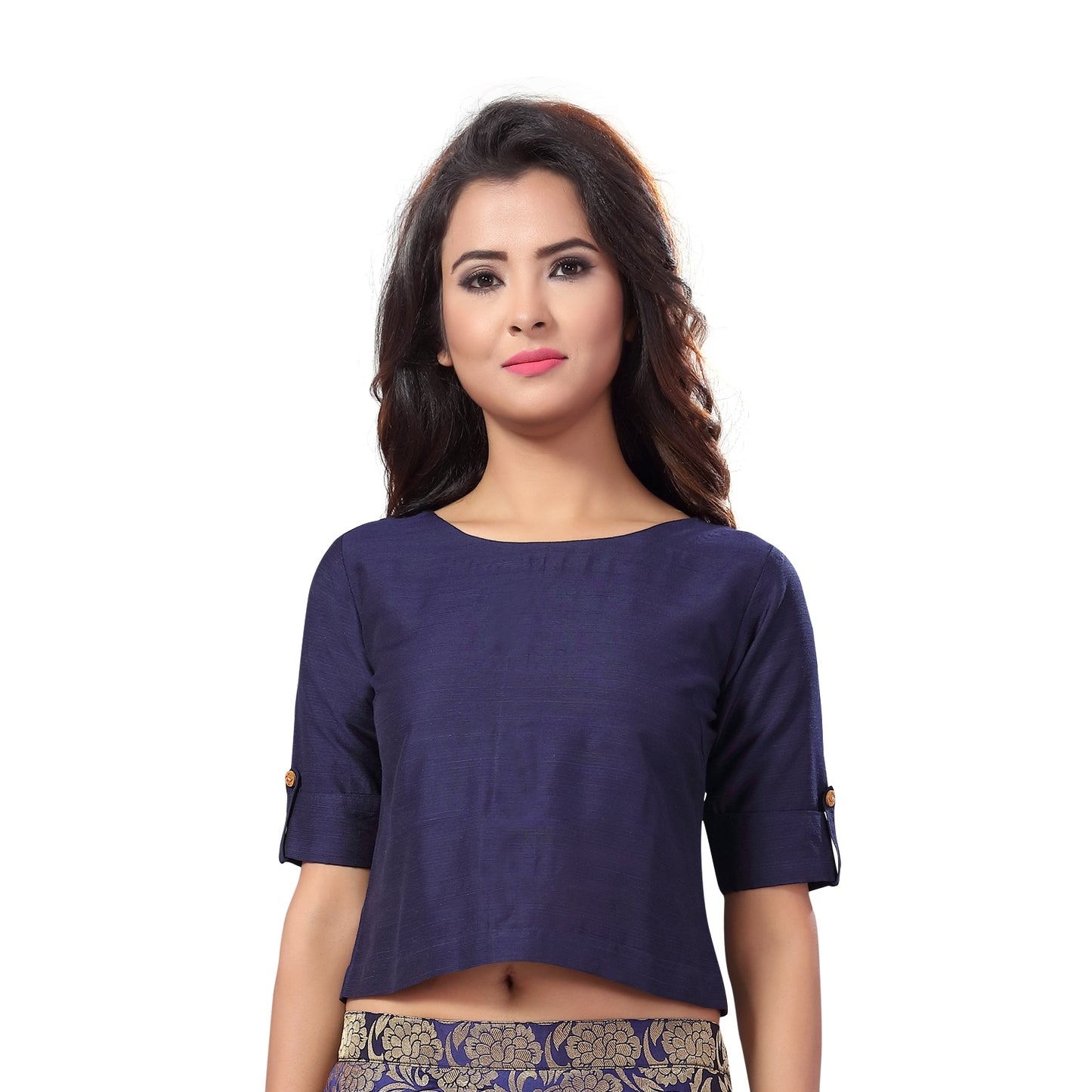 Women's Navy Blue Cotton Blouse (Design 2187)