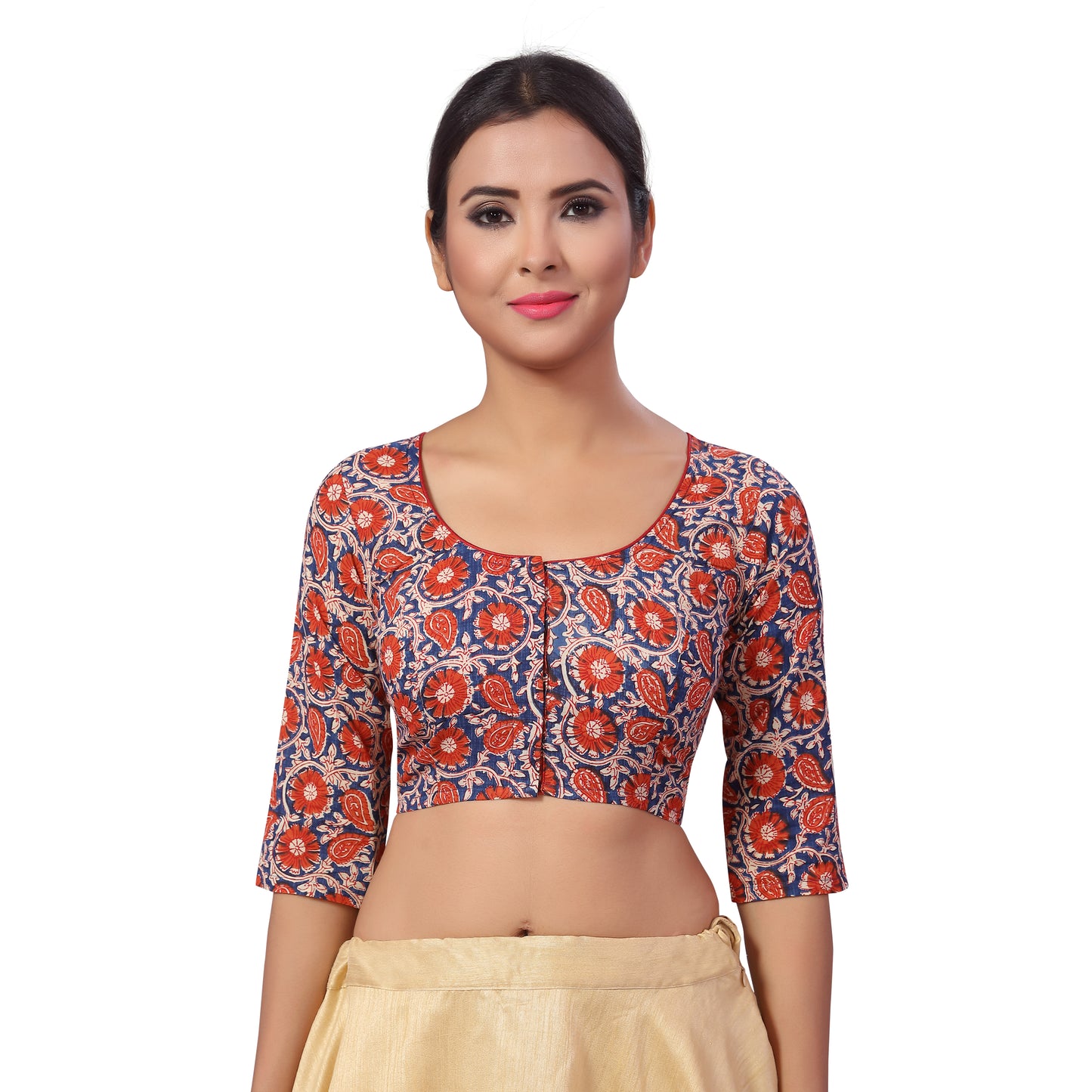 Women's Multicoloured Kalamkari Printed Cotton Blouse (Design 2201)