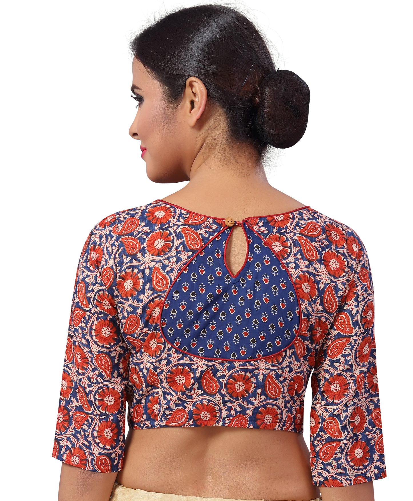 Women's Multicoloured Kalamkari Printed Cotton Blouse (Design 2201)