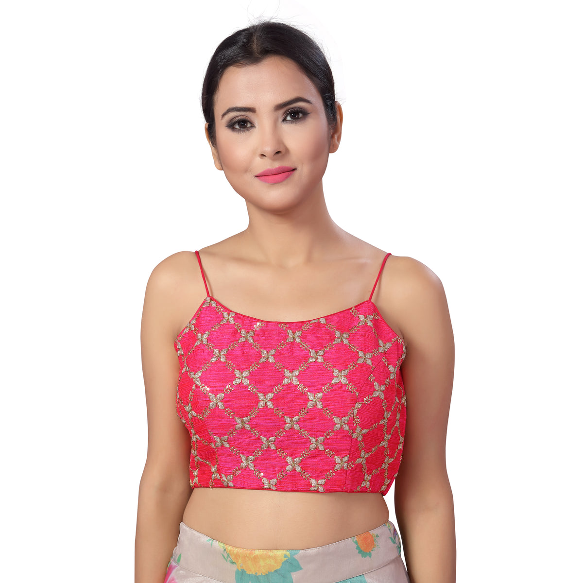 Women's Embroidered Halter Saree Blouse (2220 - Pink)