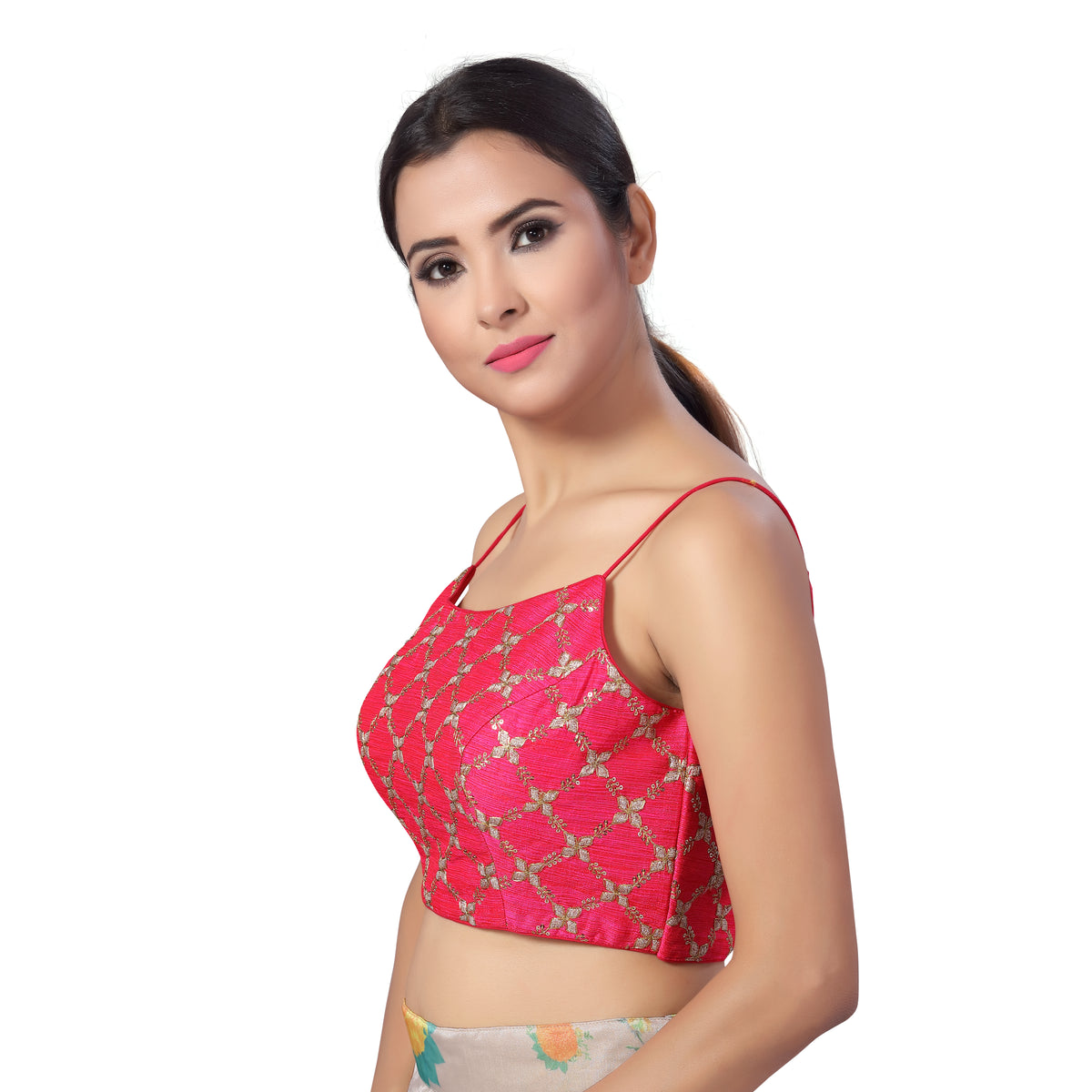 Women's Embroidered Halter Saree Blouse (2220 - Pink)