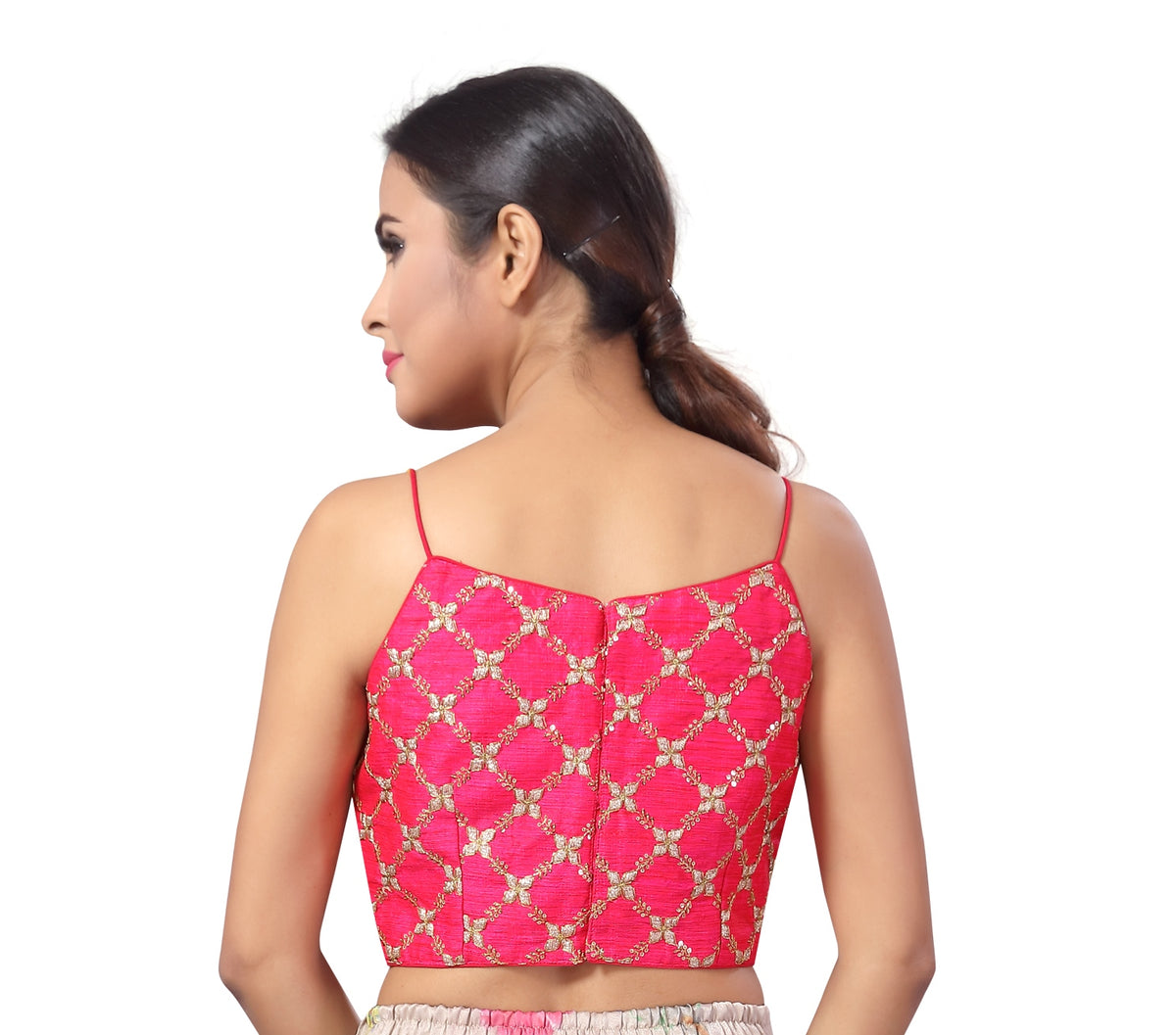 Women's Embroidered Halter Saree Blouse (2220 - Pink)