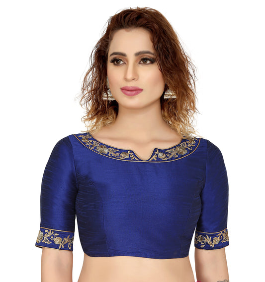 Women's Navy Blue Silk Polyester Blouse (Design 2278)