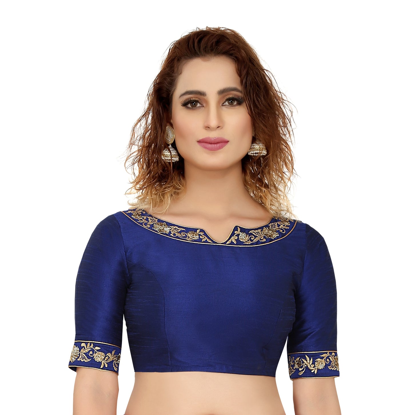 Women's Navy Blue Silk Polyester Blouse (Design 2278)