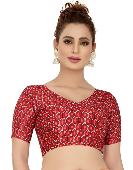 Women's Maroon Printed Polyester Silk Blouse (Design 2280)