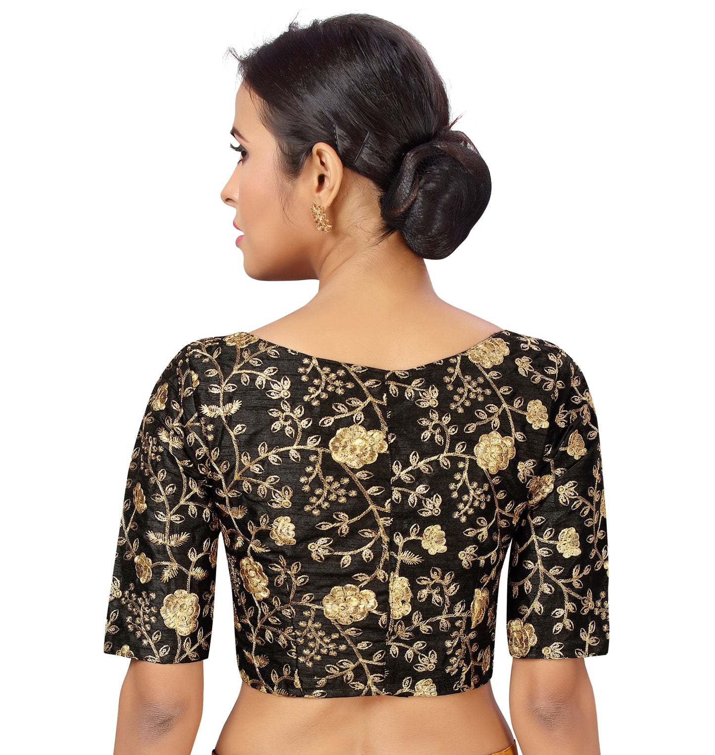 Women's Black Polyester Blouse with Golden Zari Work (Design 2285)