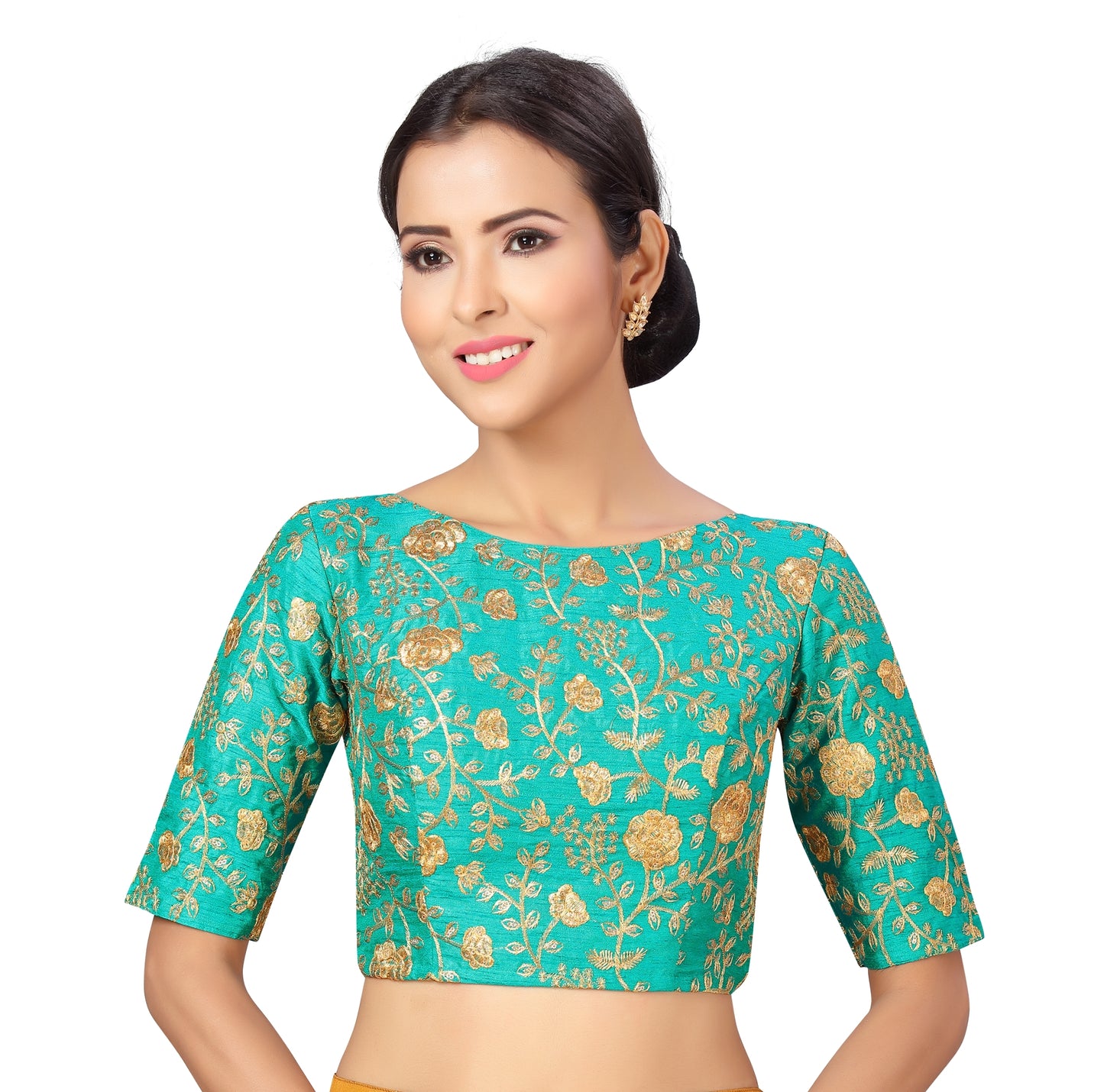 Women's Firozi Polyester Blouse with Golden Zari Work (Design 2285)