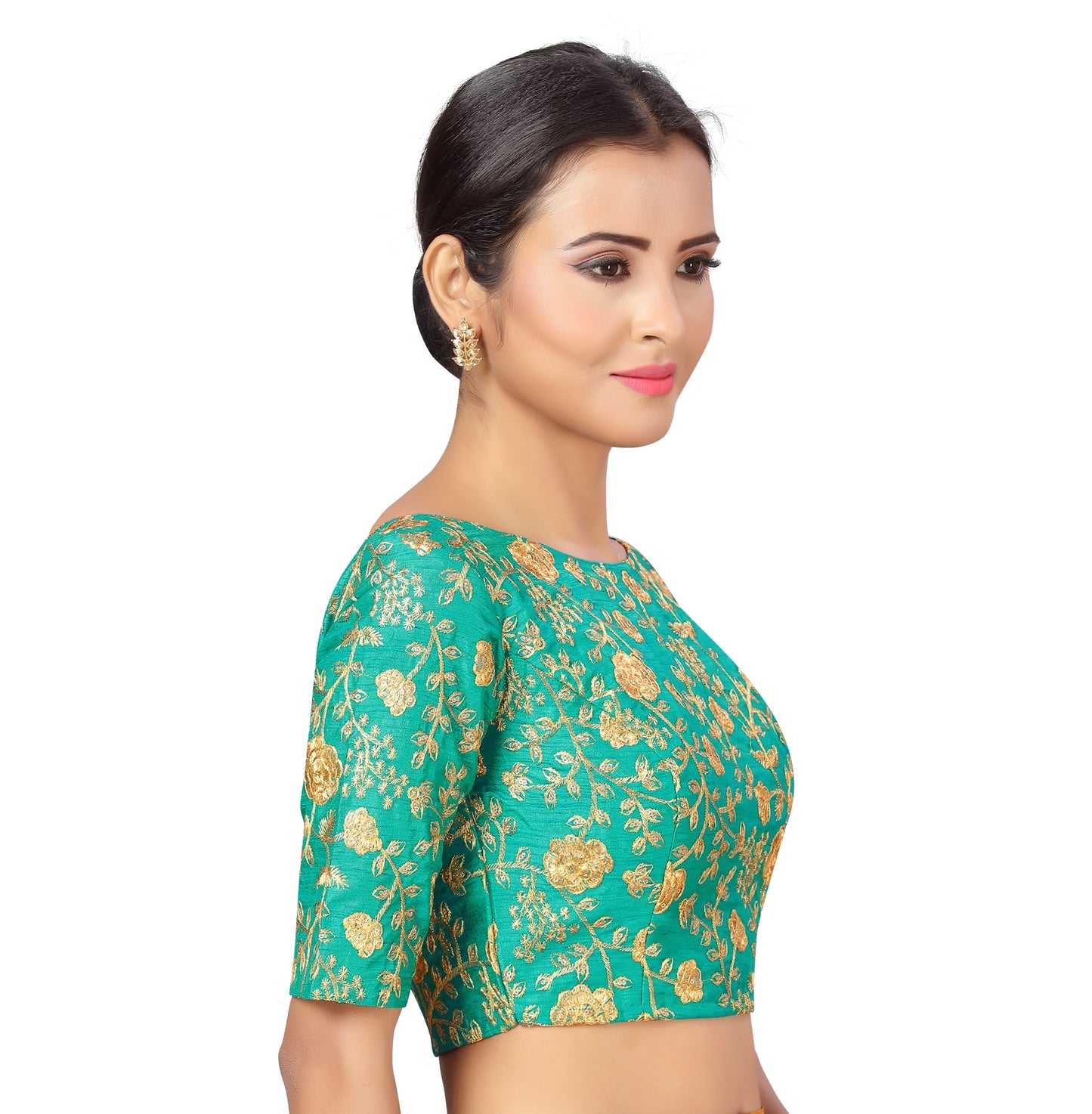 Women's Firozi Polyester Blouse with Golden Zari Work (Design 2285)