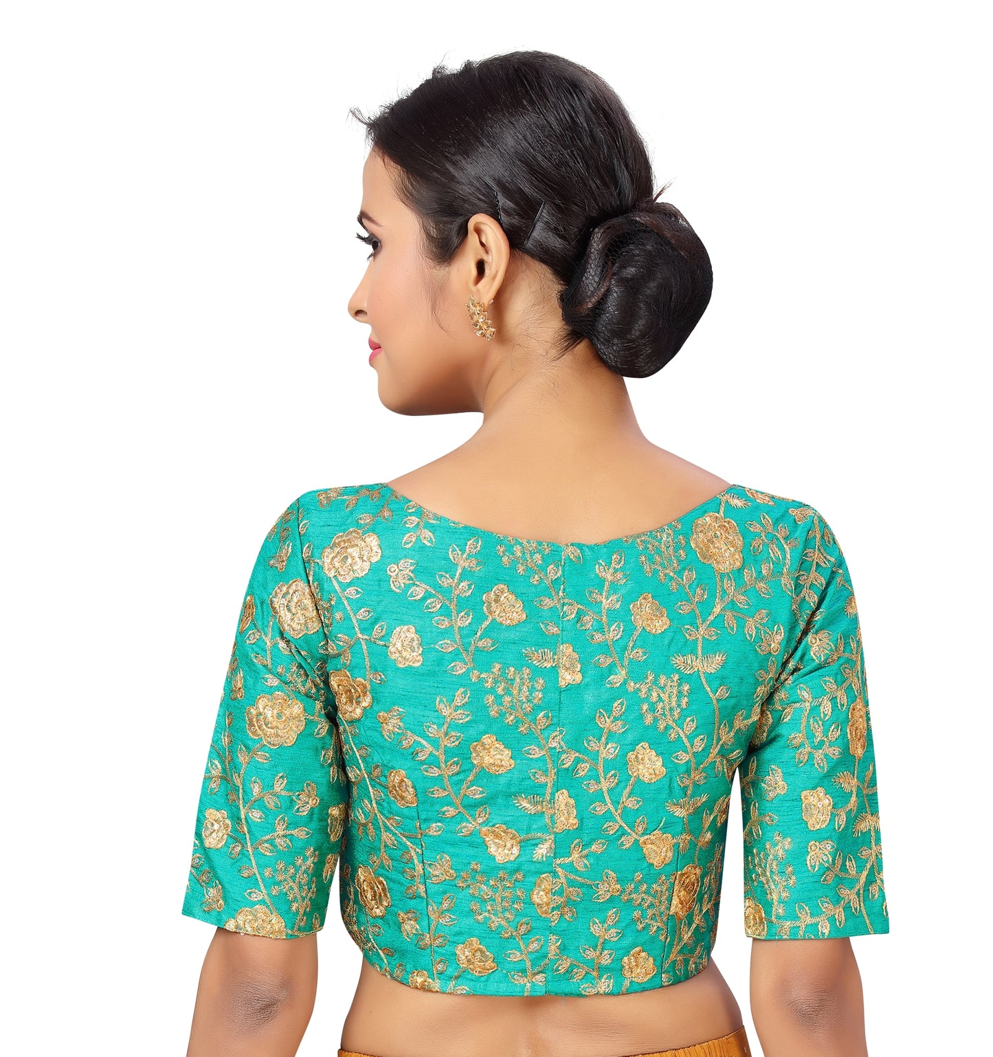 Women's Firozi Polyester Blouse with Golden Zari Work (Design 2285)