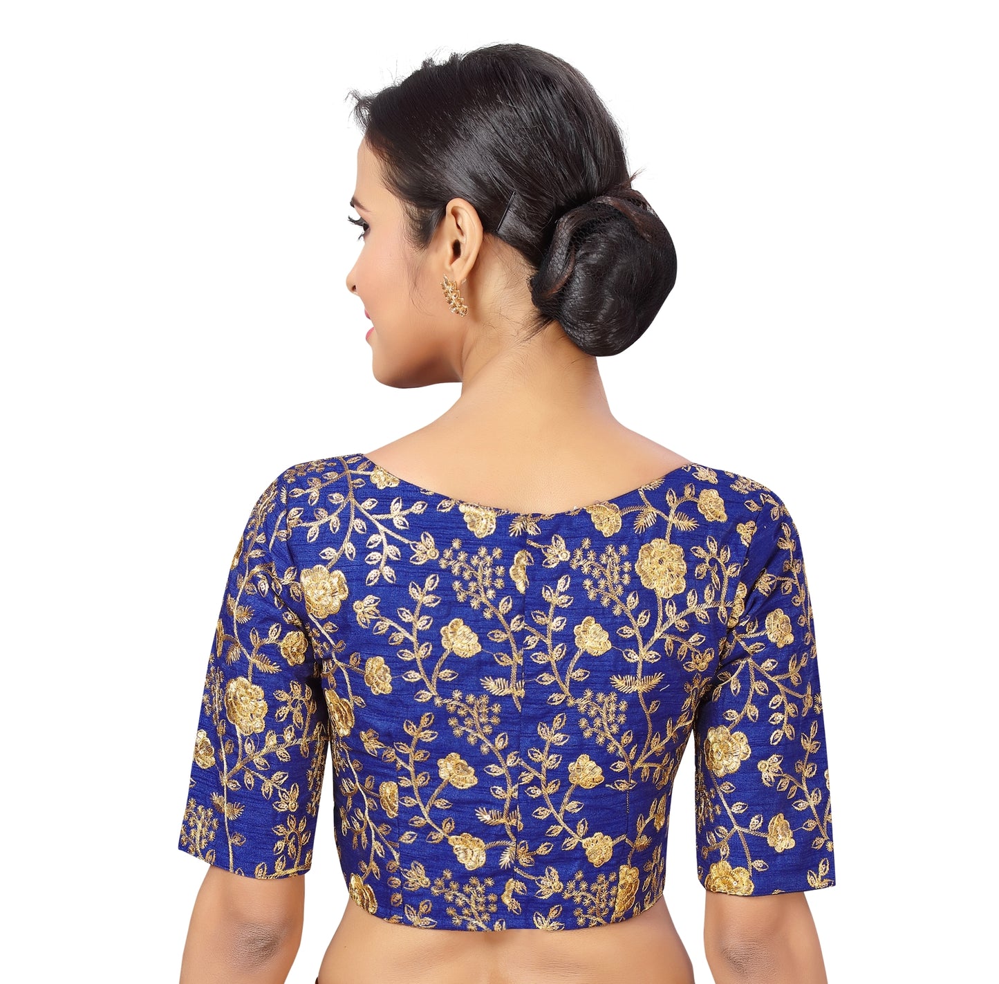 Women's Royal Blue Polyester Blouse with Golden Zari Work (Design 2285)