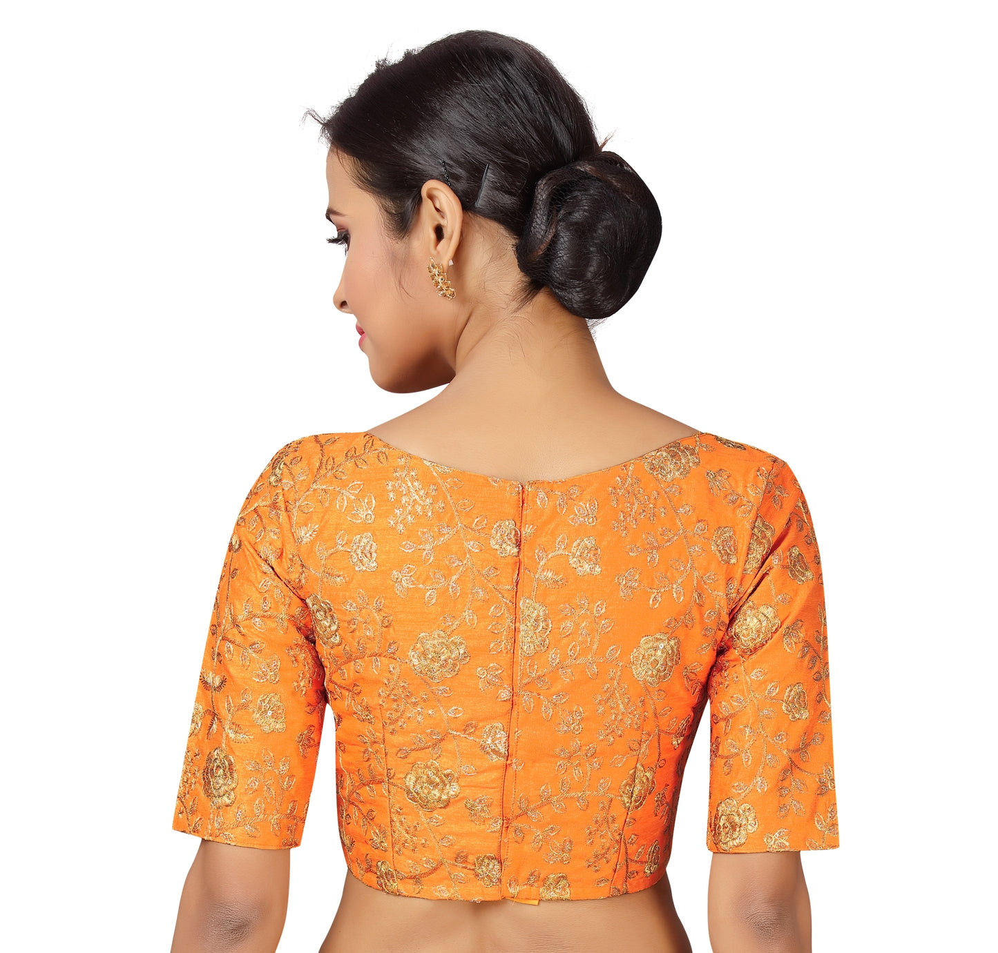 Women's Orange Polyester Blouse with Golden Zari Work (Design 2285)