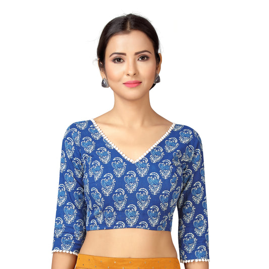 Women's Blue Printed Cotton Blouse (Design 2297)