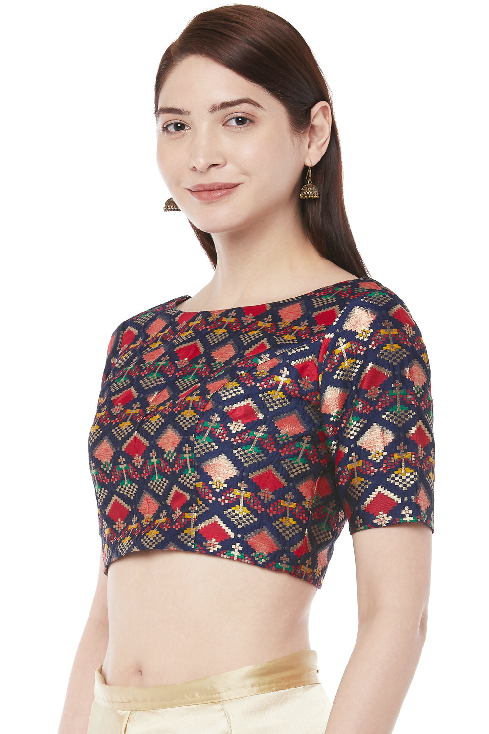 Women's Cotton Short Sleeves Saree Blouse (2327 - Navy Blue)