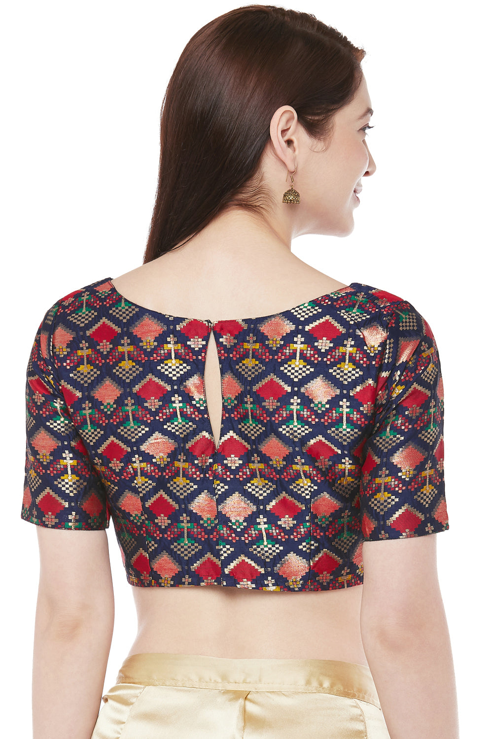 Women's Cotton Short Sleeves Saree Blouse (2327 - Navy Blue)