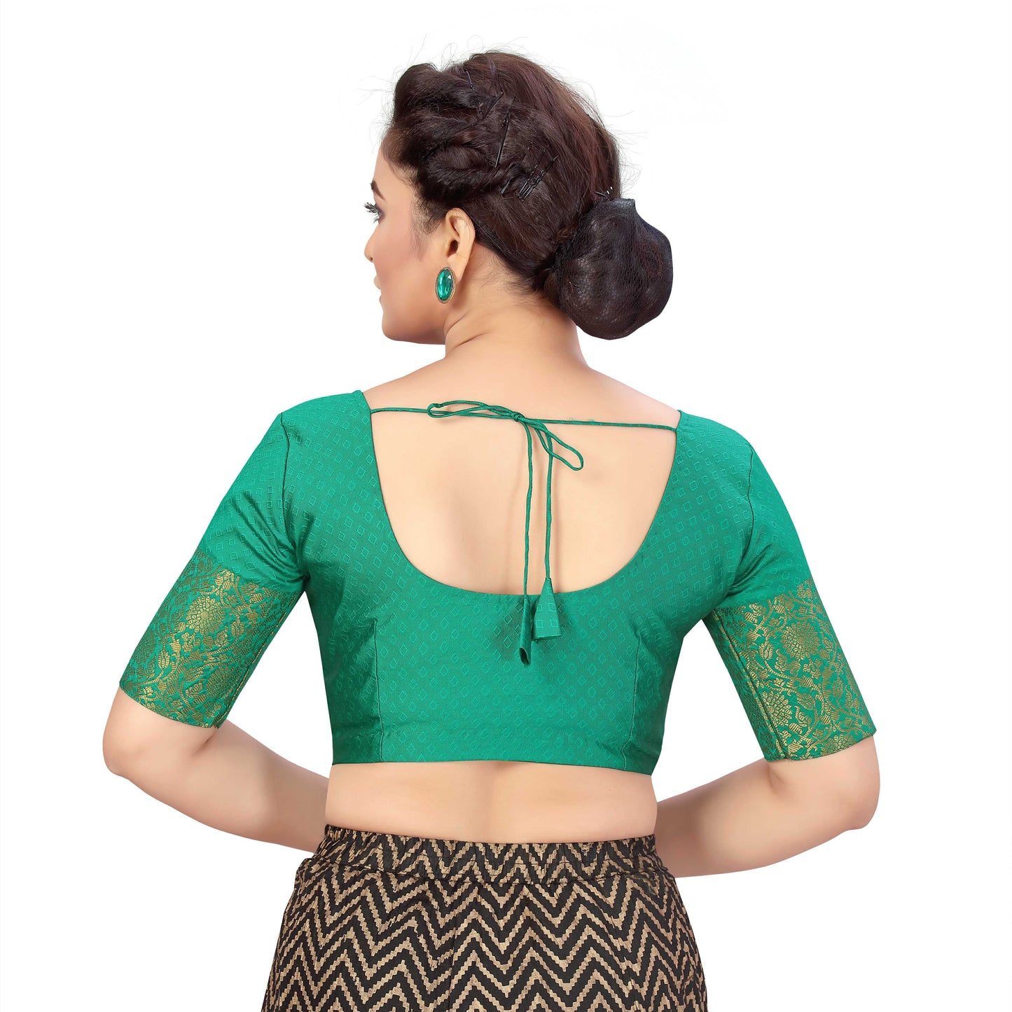 Women's Green Brocade Polyester Blouse with Golden Kanjivaram Border (Design 2333)