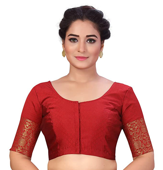 Women's Maroon Brocade Polyester Blouse with Golden Kanjivaram Border (Design 2333)