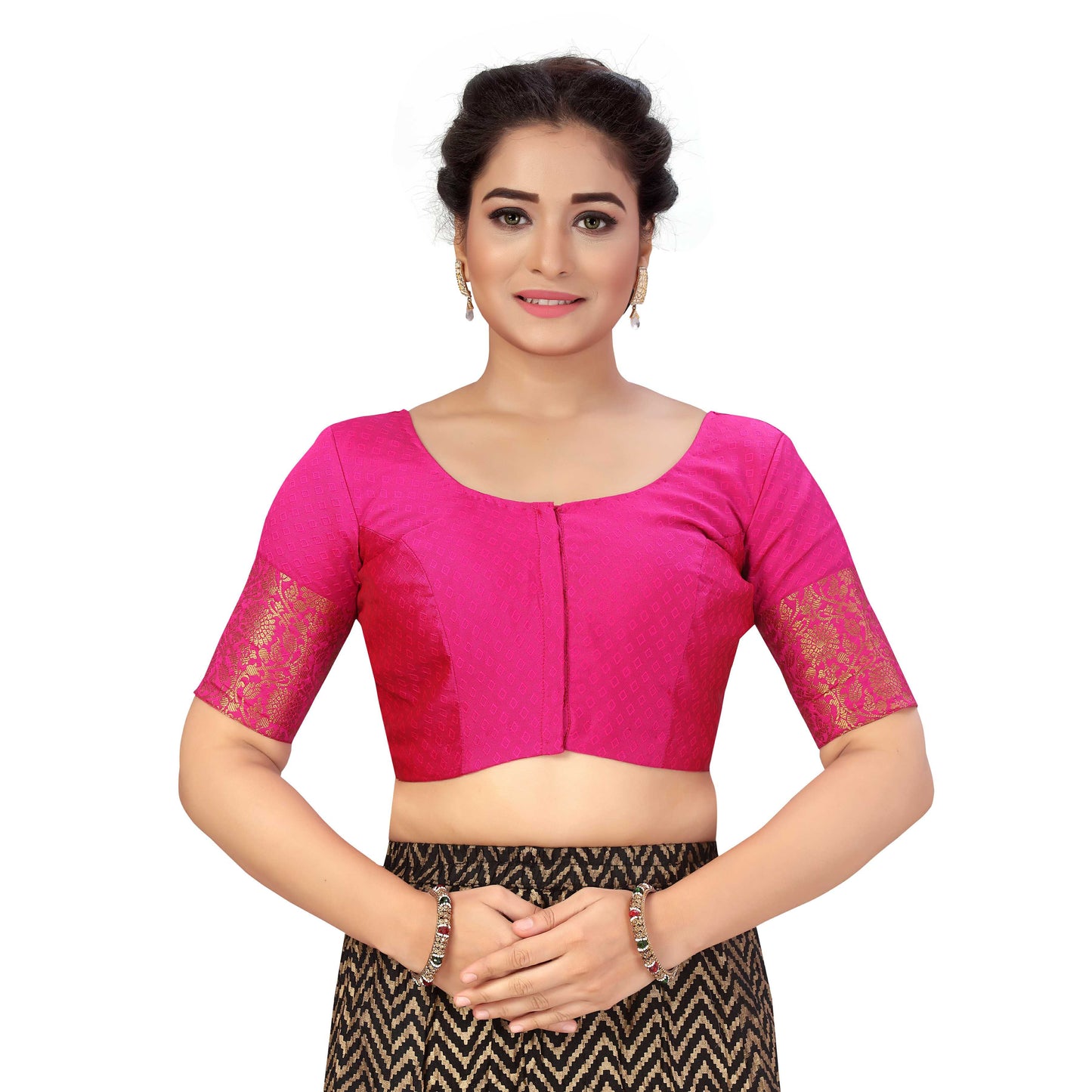 Women's Pink Brocade Polyester Blouse with Golden Kanjivaram Border (Design 2333)