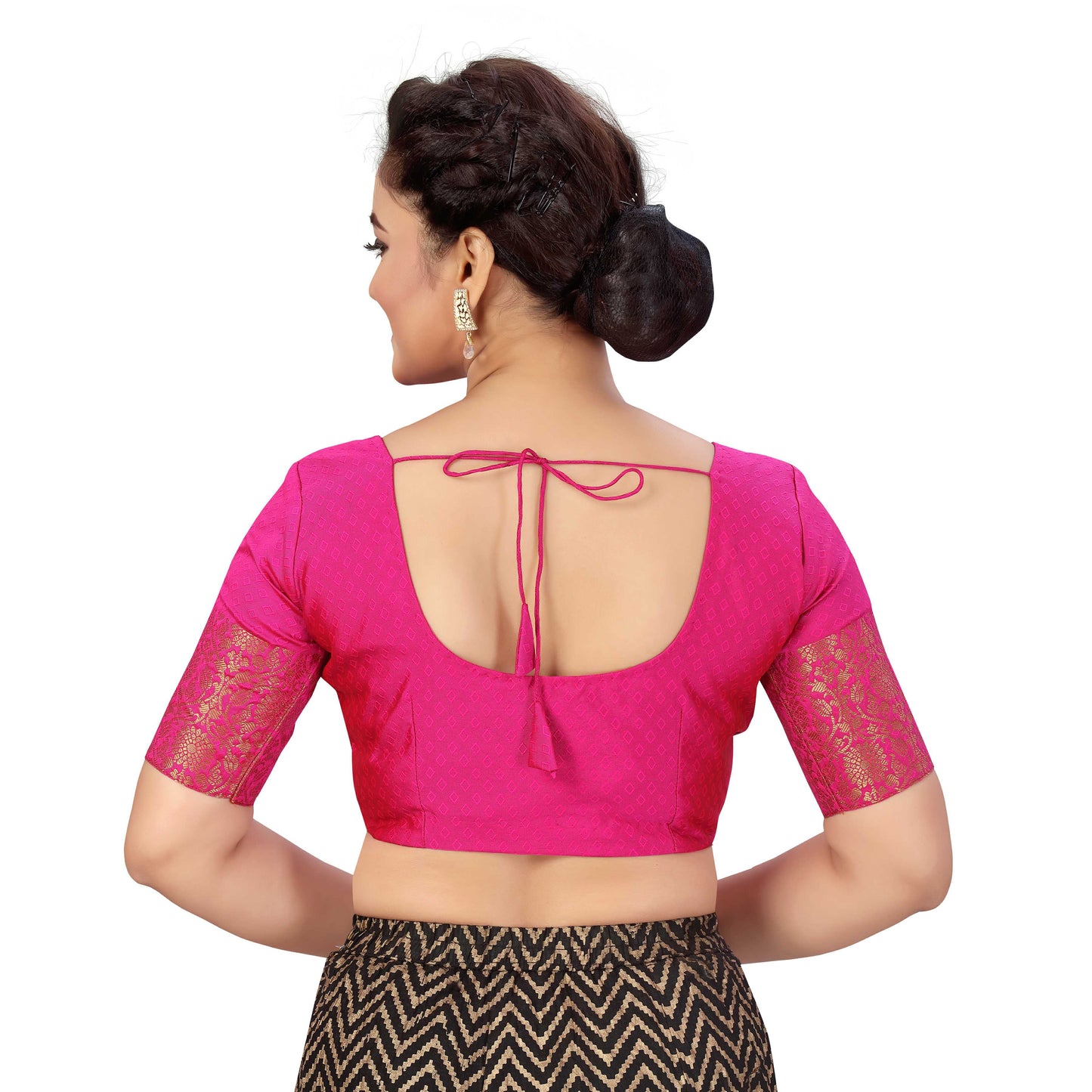 Women's Pink Brocade Polyester Blouse with Golden Kanjivaram Border (Design 2333)