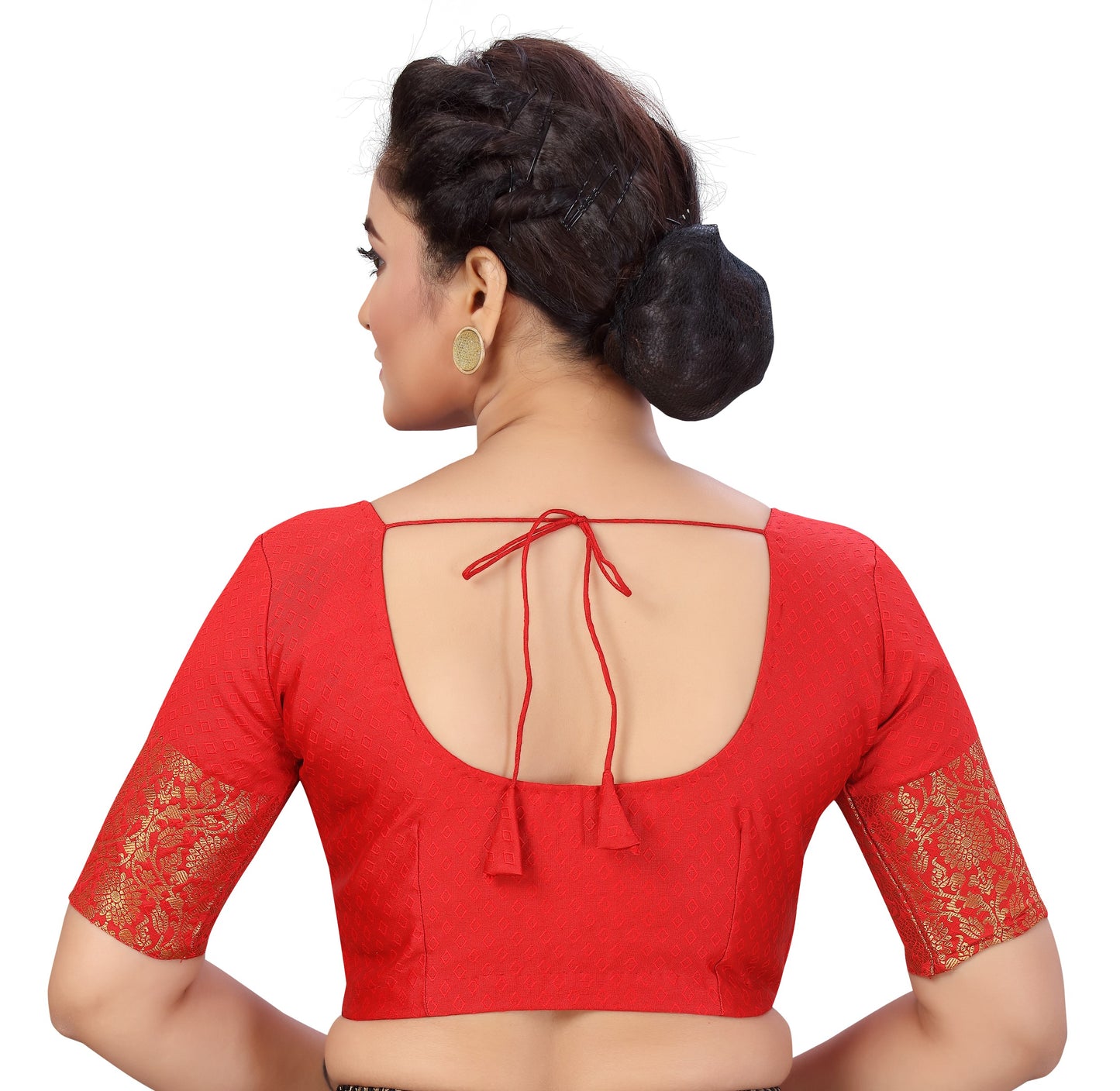 Women's Red Brocade Polyester Blouse with Golden Kanjivaram Border (Design 2333)