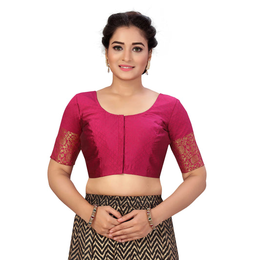 Studio Shringaar Women's Plus Size Brocade Short Sleeves Saree Blouse(Black,  44) : : Fashion