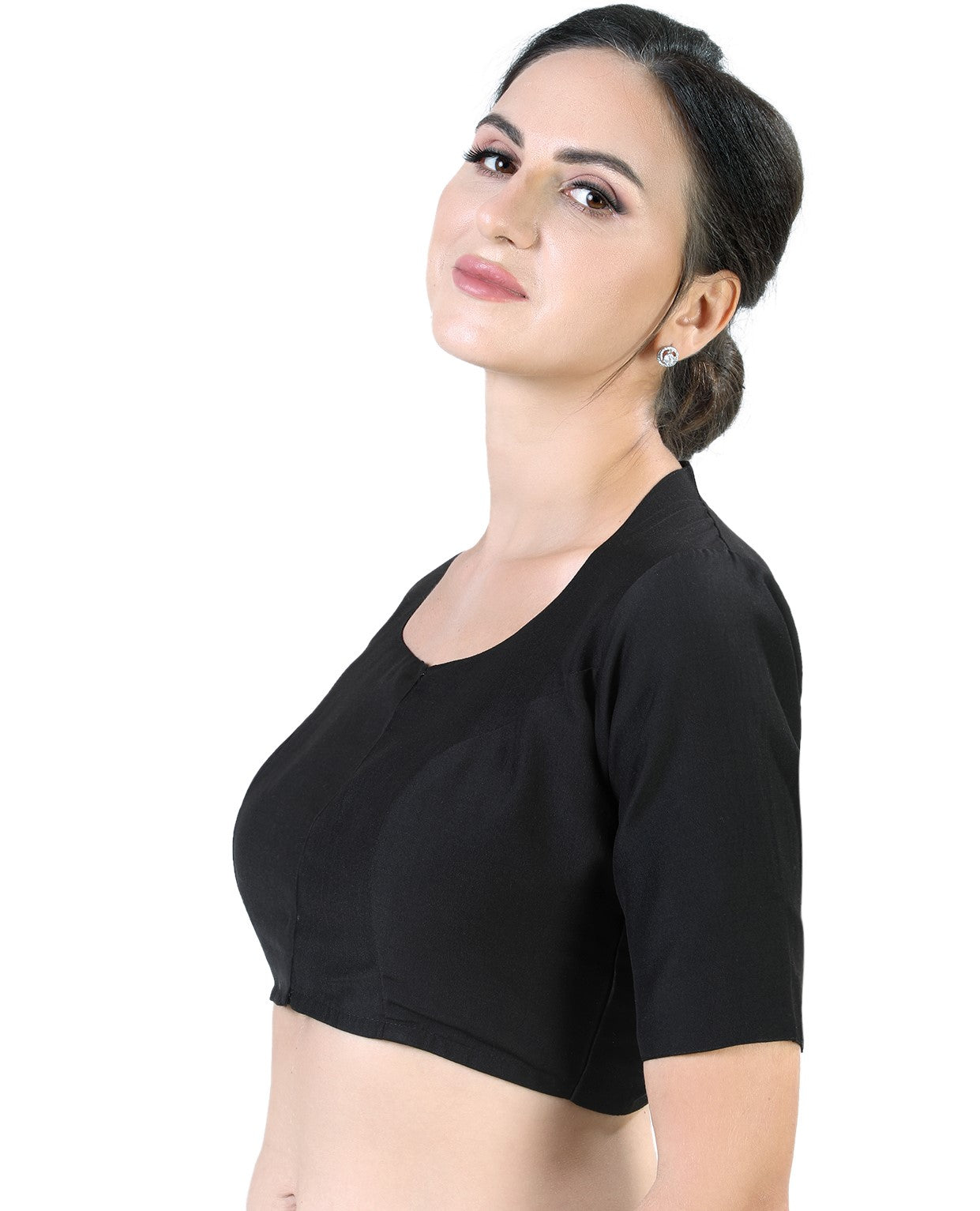 Women's Polyester Solid Short Sleeve Saree Blouse (2341 - Black)