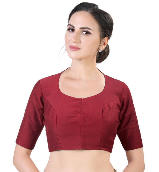 Women's Polyester Solid Short Sleeve Saree Blouse (2341 - Maroon)