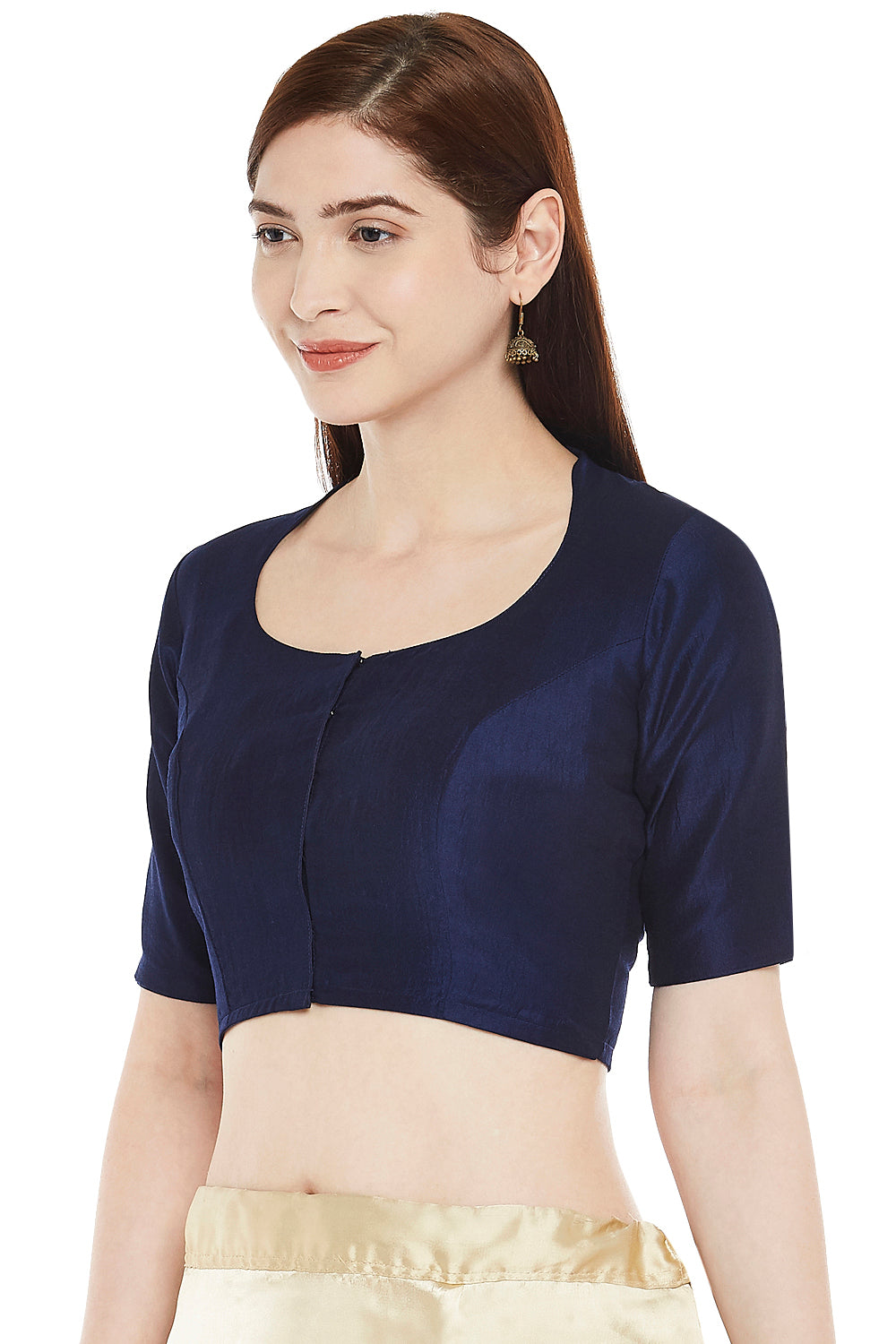 Women's Polyester Solid Short Sleeve Saree Blouse (2341 - Navy Blue)