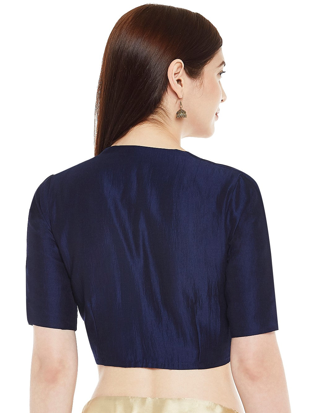 Women's Polyester Solid Short Sleeve Saree Blouse (2341 - Blue)